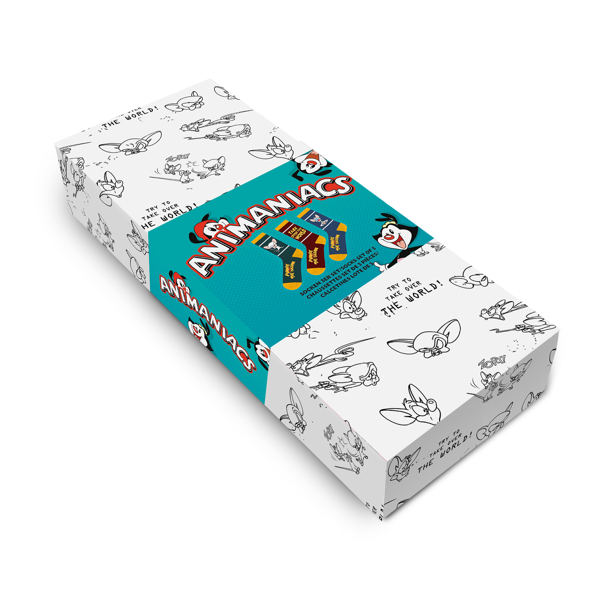 Pinky y Cerebro - Set de 3 pares de calcetines Pinky y Cerebro en caja regalo