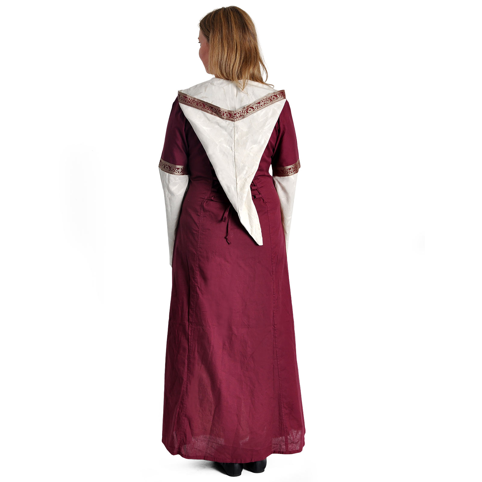 Robe médiévale Brigitta naturel-bordeaux