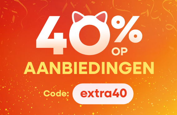 40% korting op aanbiedingen met kortingscode extra40 op een oranje achtergrond.