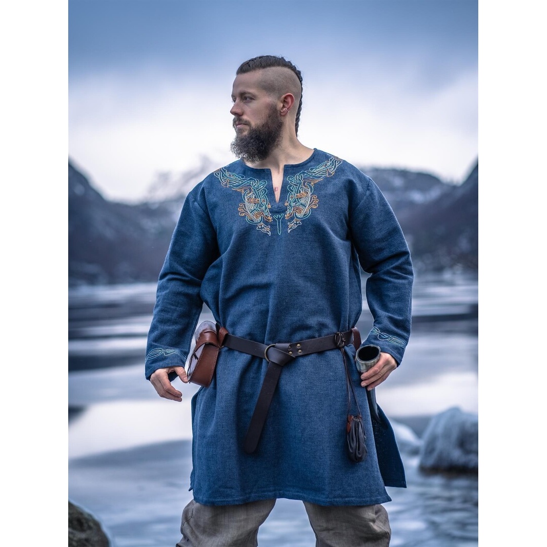 Średniowieczna tunika wikingów Snorri szaroniebieska