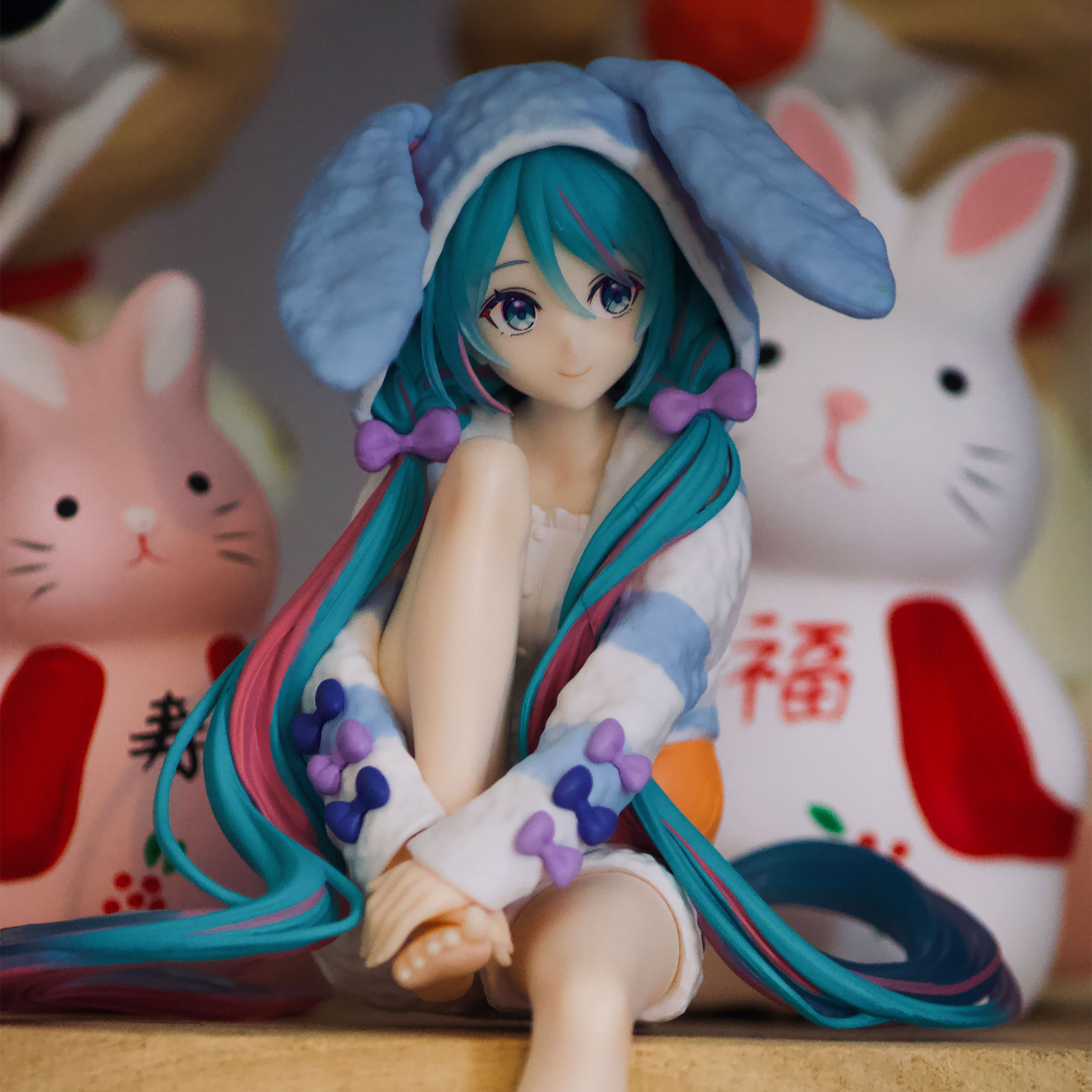Hatsune Miku - Miku Rabbit Ear Hood Pajama Blue Noodle Stopper Figure