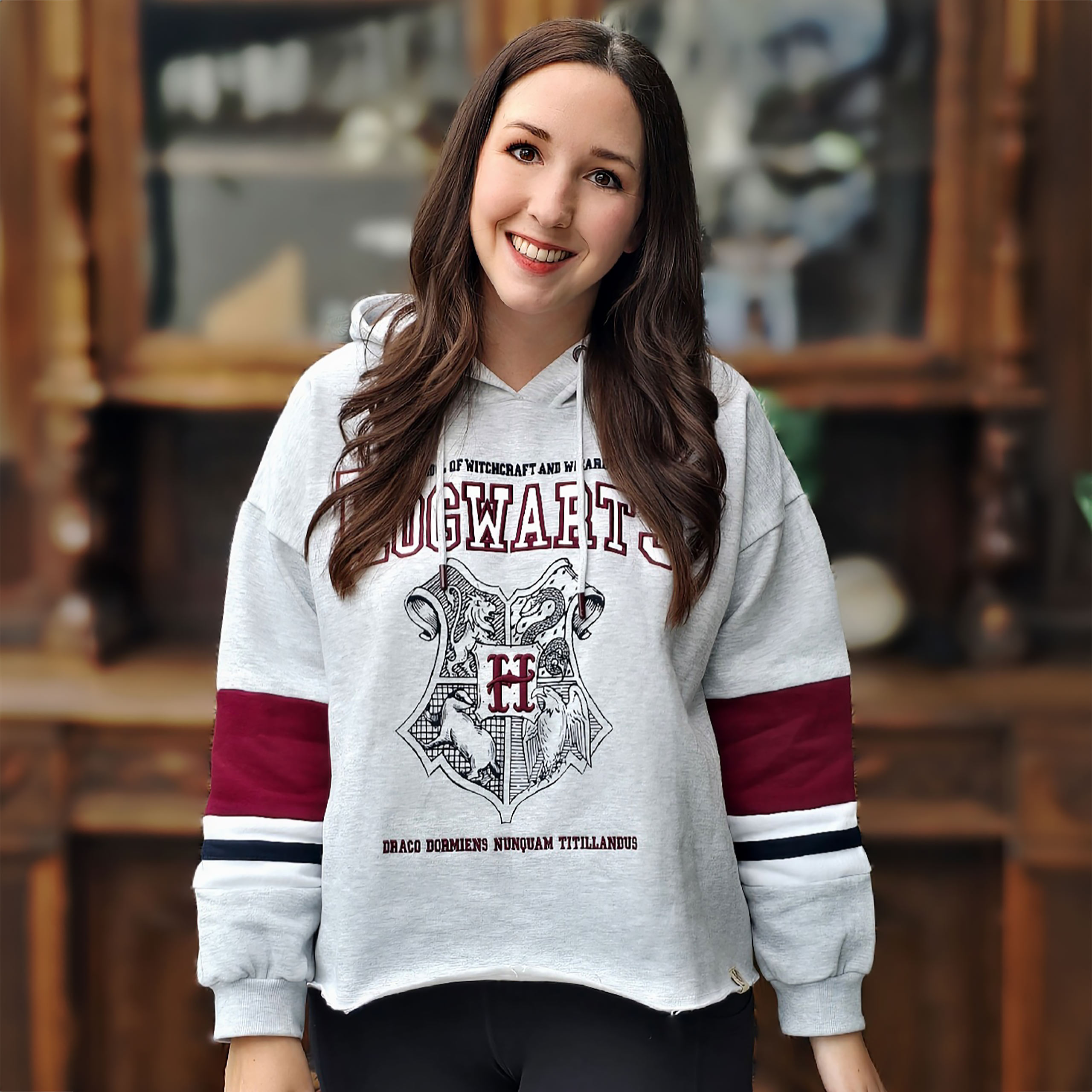 Harry Potter - Hogwarts School Crop Hoodie Damen grau