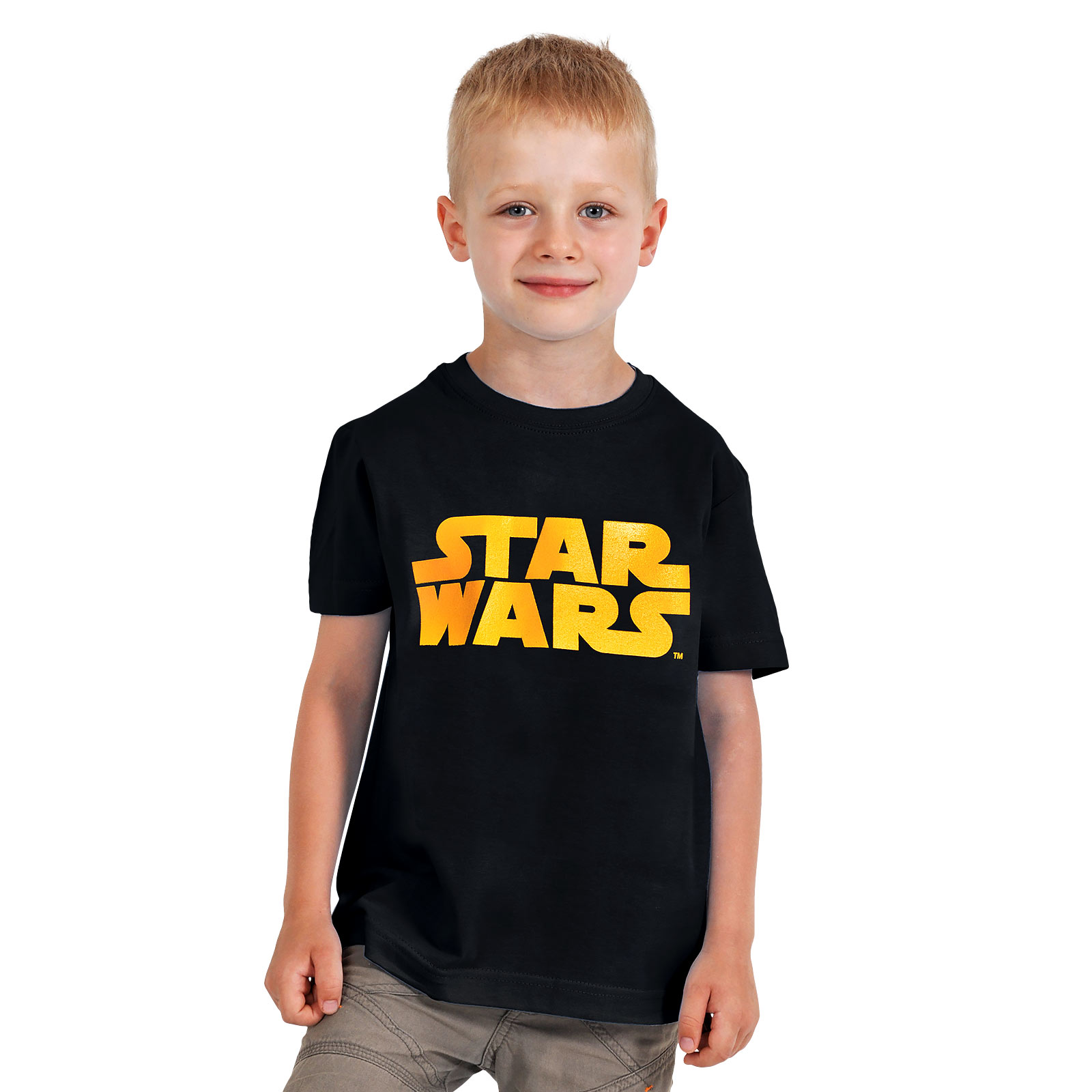Star Wars - Oranje Logo Kinder Shirt zwart