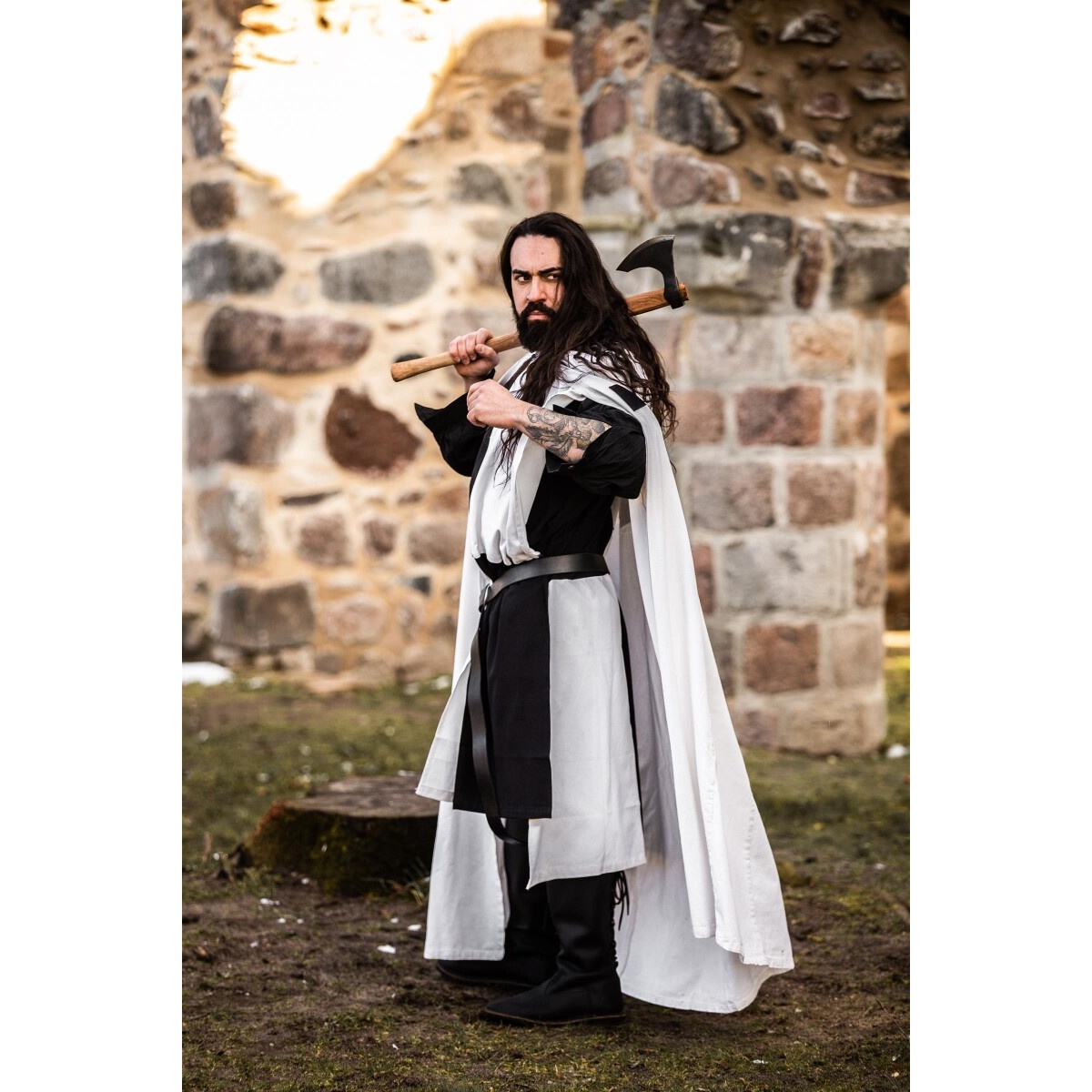 Capa medieval de los Caballeros Templarios Baldwin blanco-negro