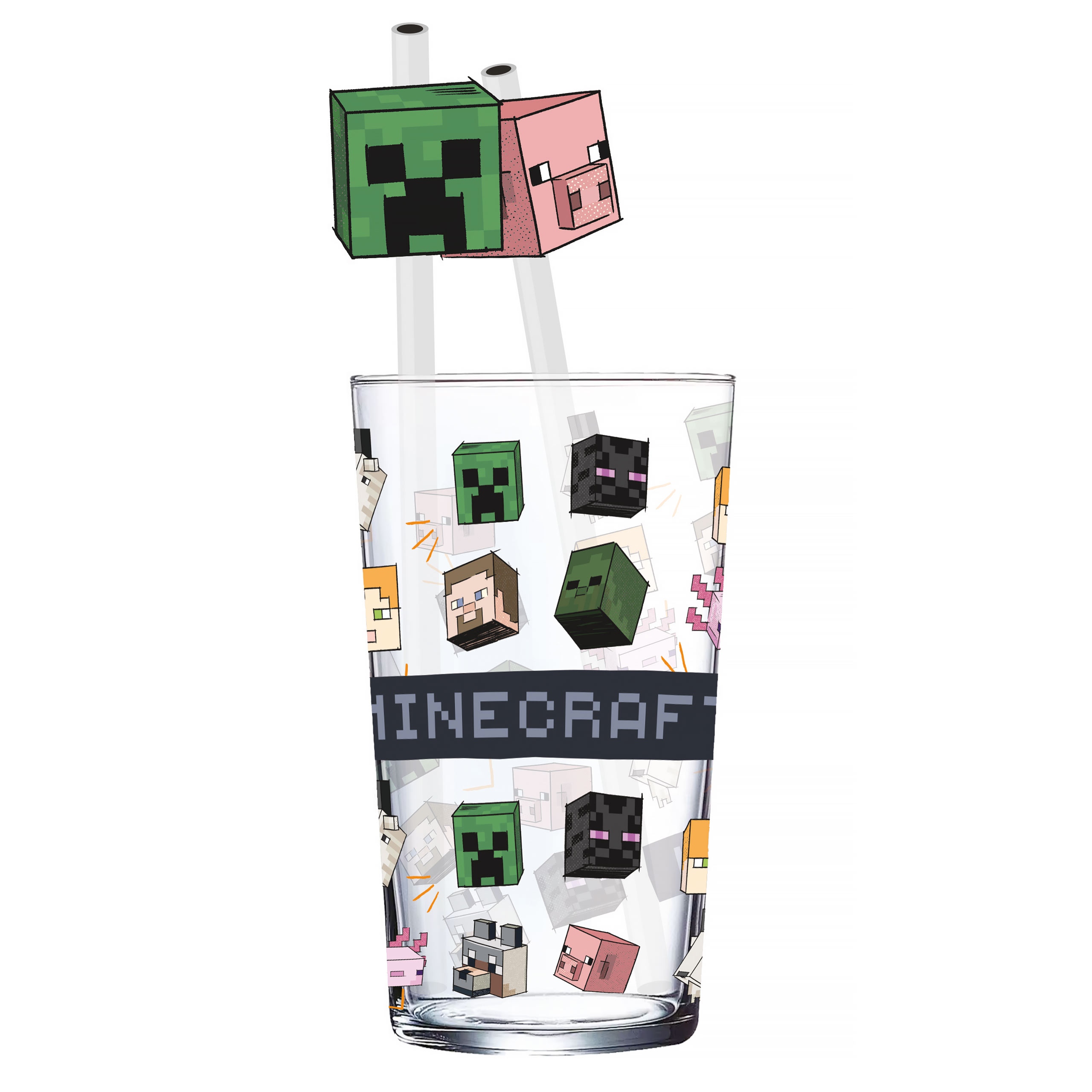 Minecraft - Bicchiere con 2 cannucce e personaggi