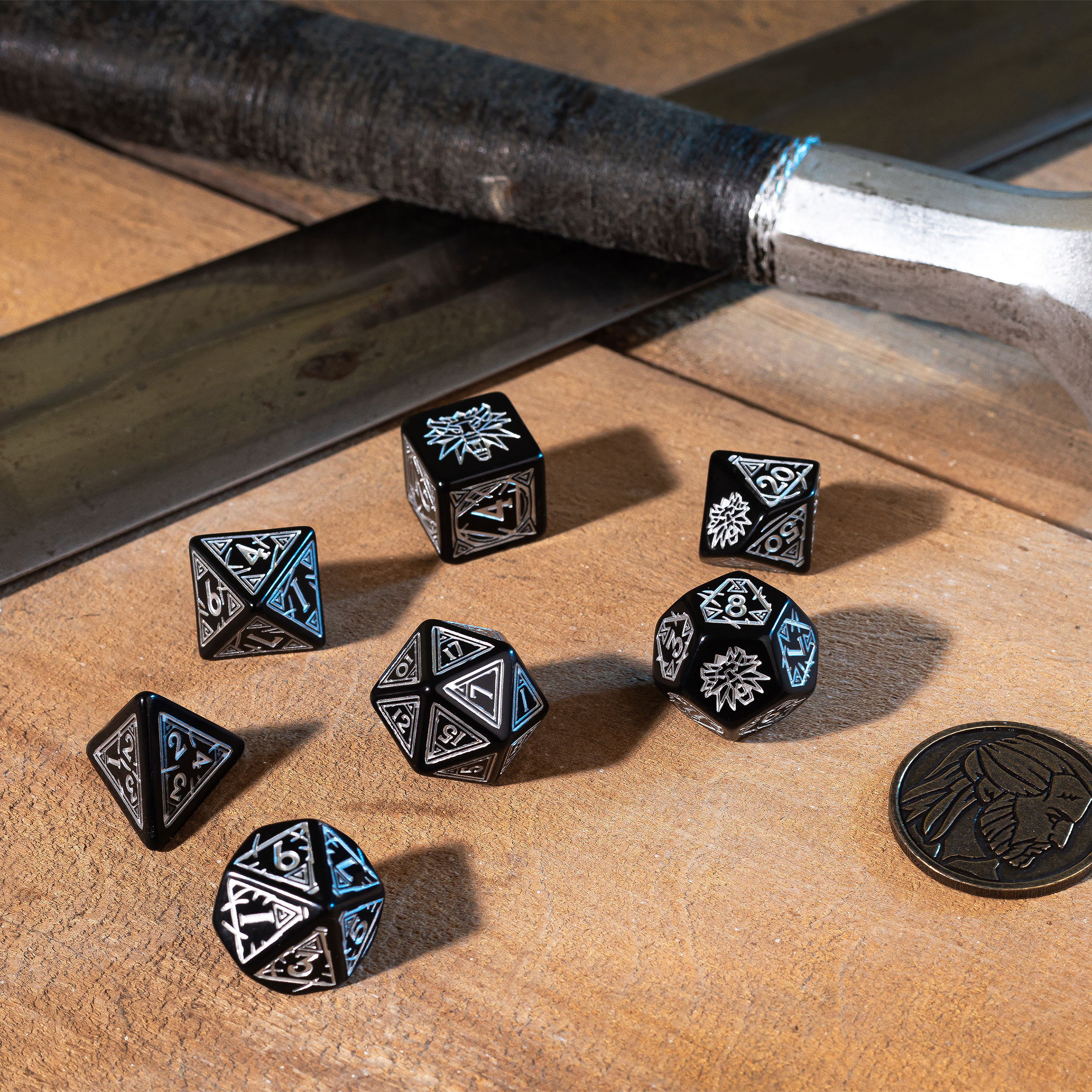 Witcher - Geralt RPG Dice Set 7pc with Wolf Collector's Coin