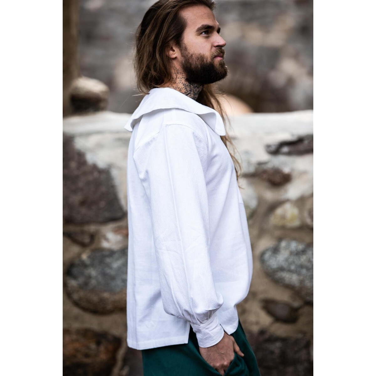 Camisa medieval de cuello redondo Athos blanca