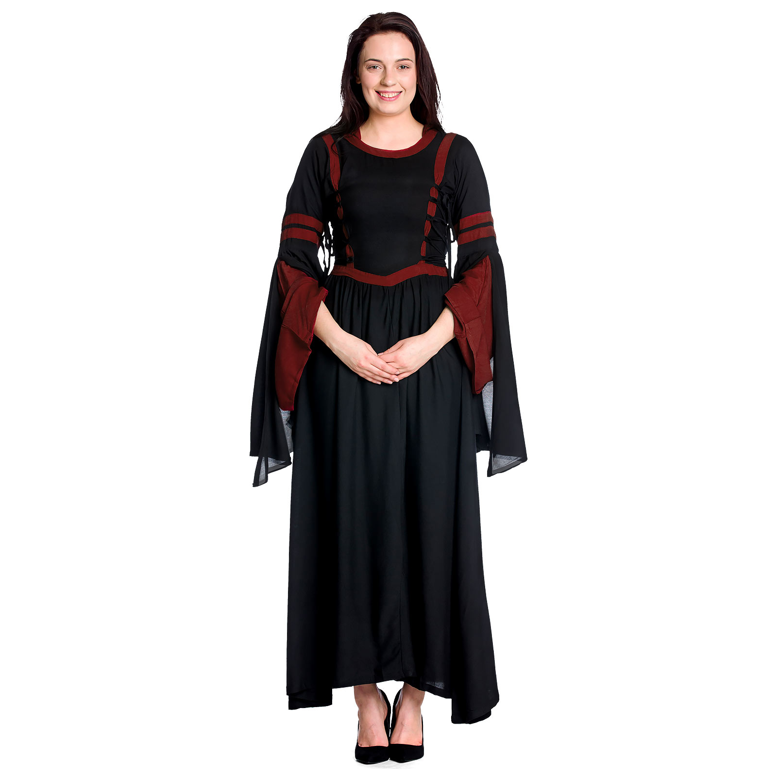 Medieval Hooded Dress Isolde Black-Red