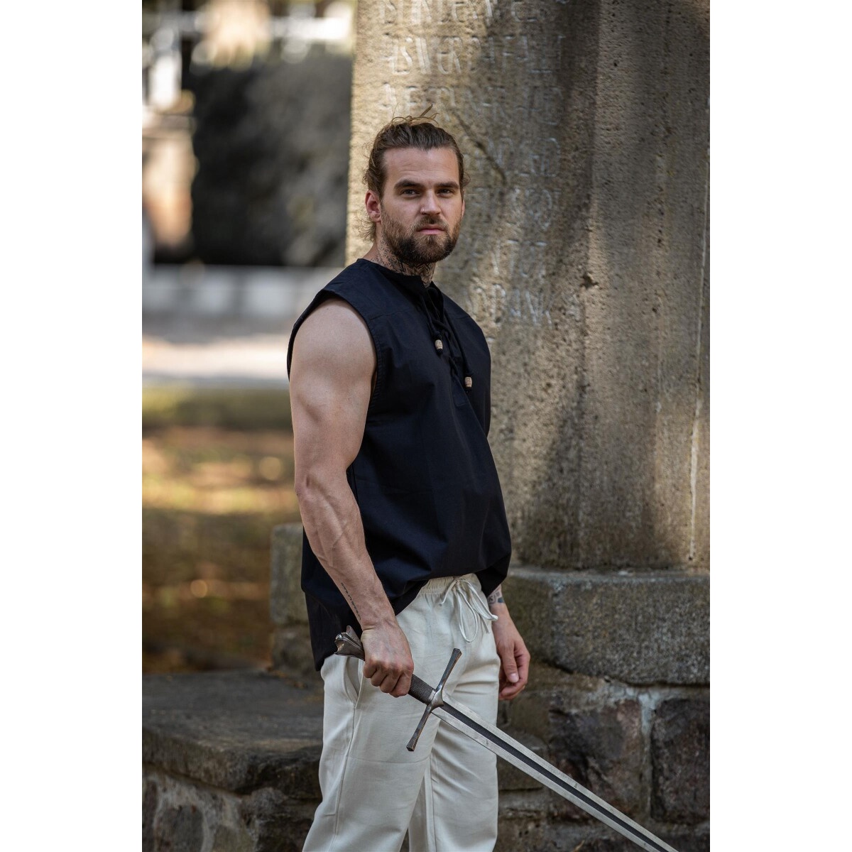 Medeltida snörskjorta Jean ärmlös svart