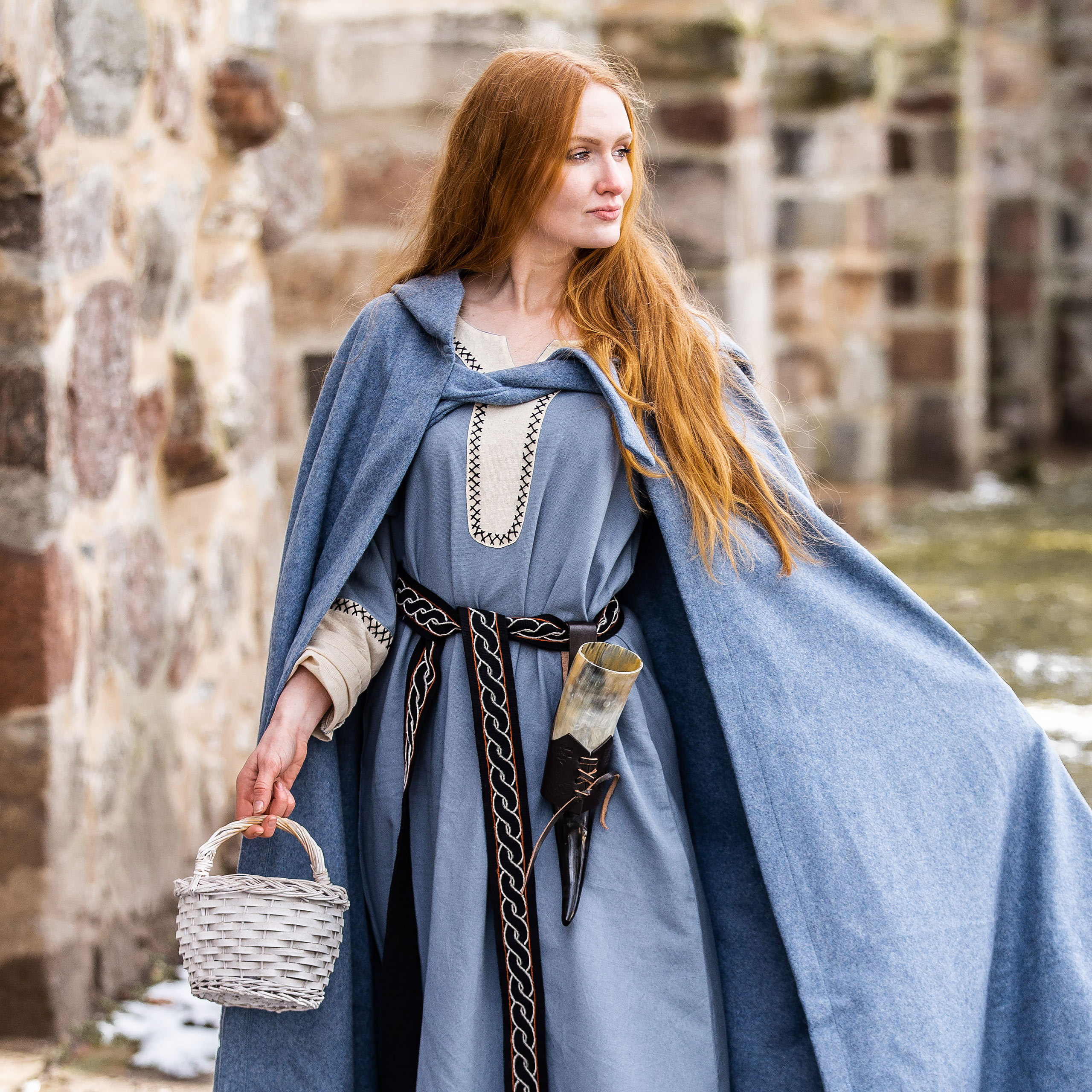 Medieval dress with hand embroidery blue