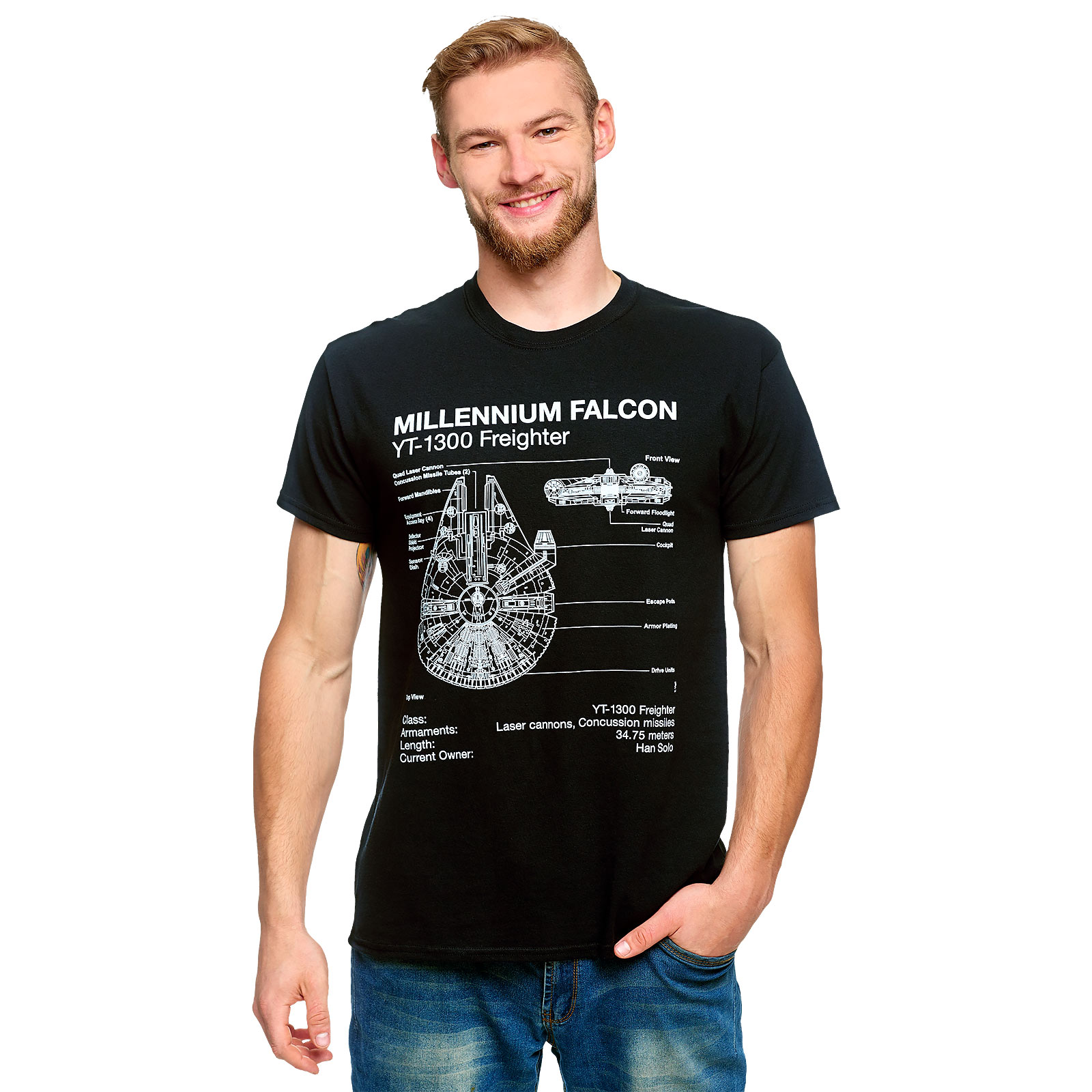 Star Wars - Millennium Falcon Schets T-Shirt Zwart