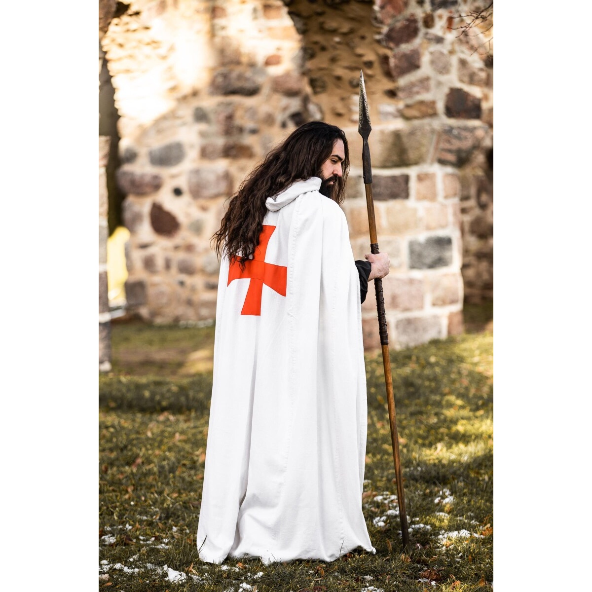 Capa medieval de los Templarios Baldwin blanco-rojo