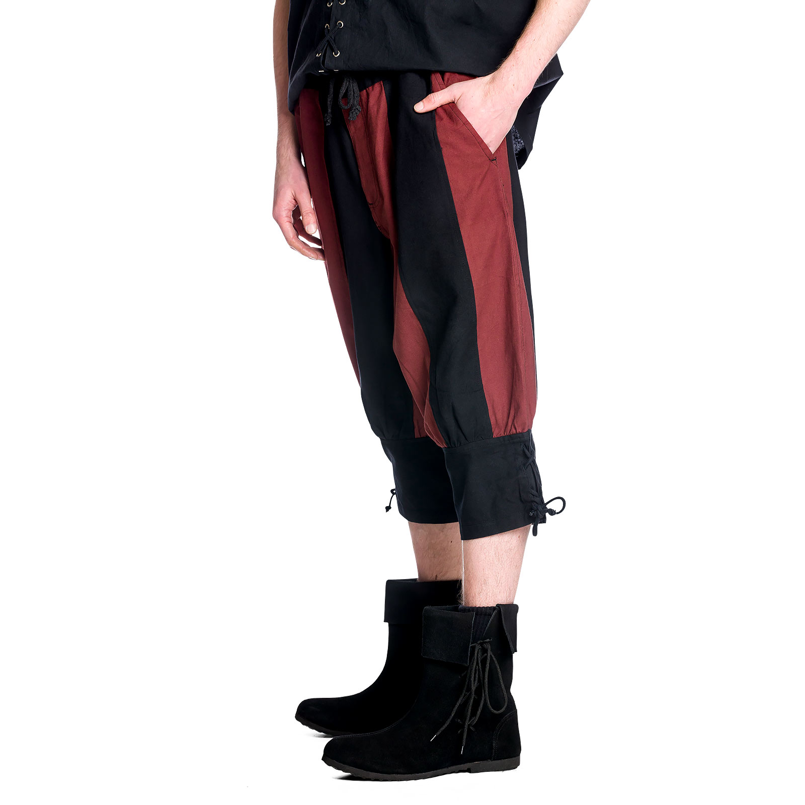 Pantalon médiéval à genouillères noir-rouge