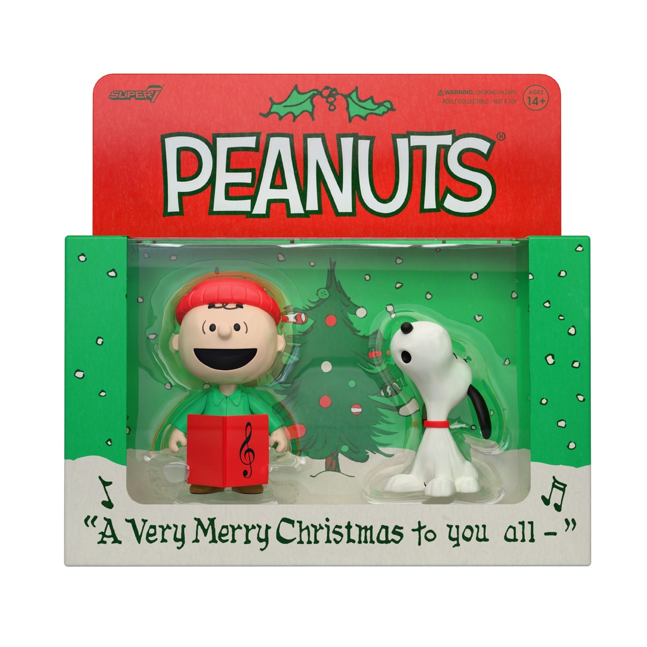 Peanuts ReAction Pack de 2 figuras de acción Charlie Brown y Snoopy (Villancicos) 10 cm