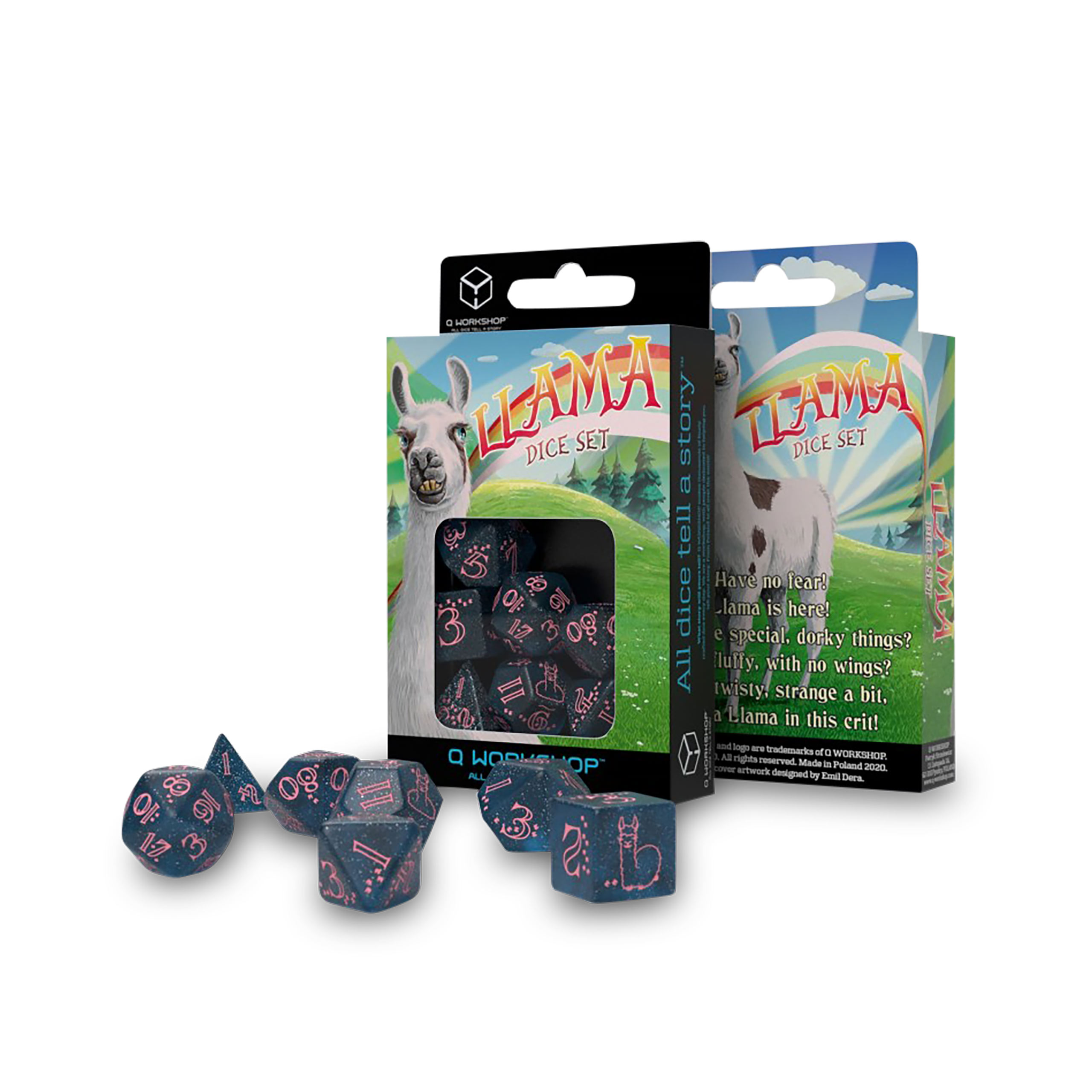 Set de Dados de Rol Brillantes de Llama Glitter 7 piezas