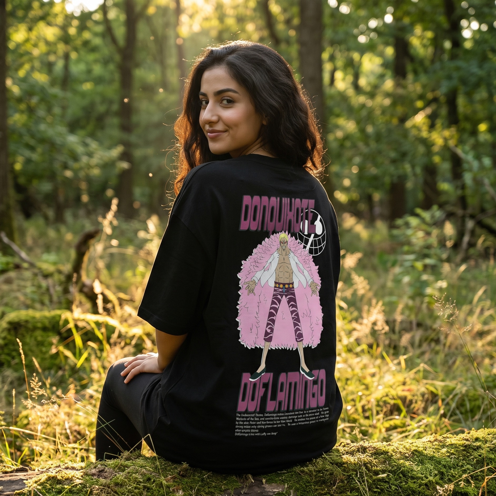 One Piece - T-shirt oversize Don Quixote Doflamingo nera