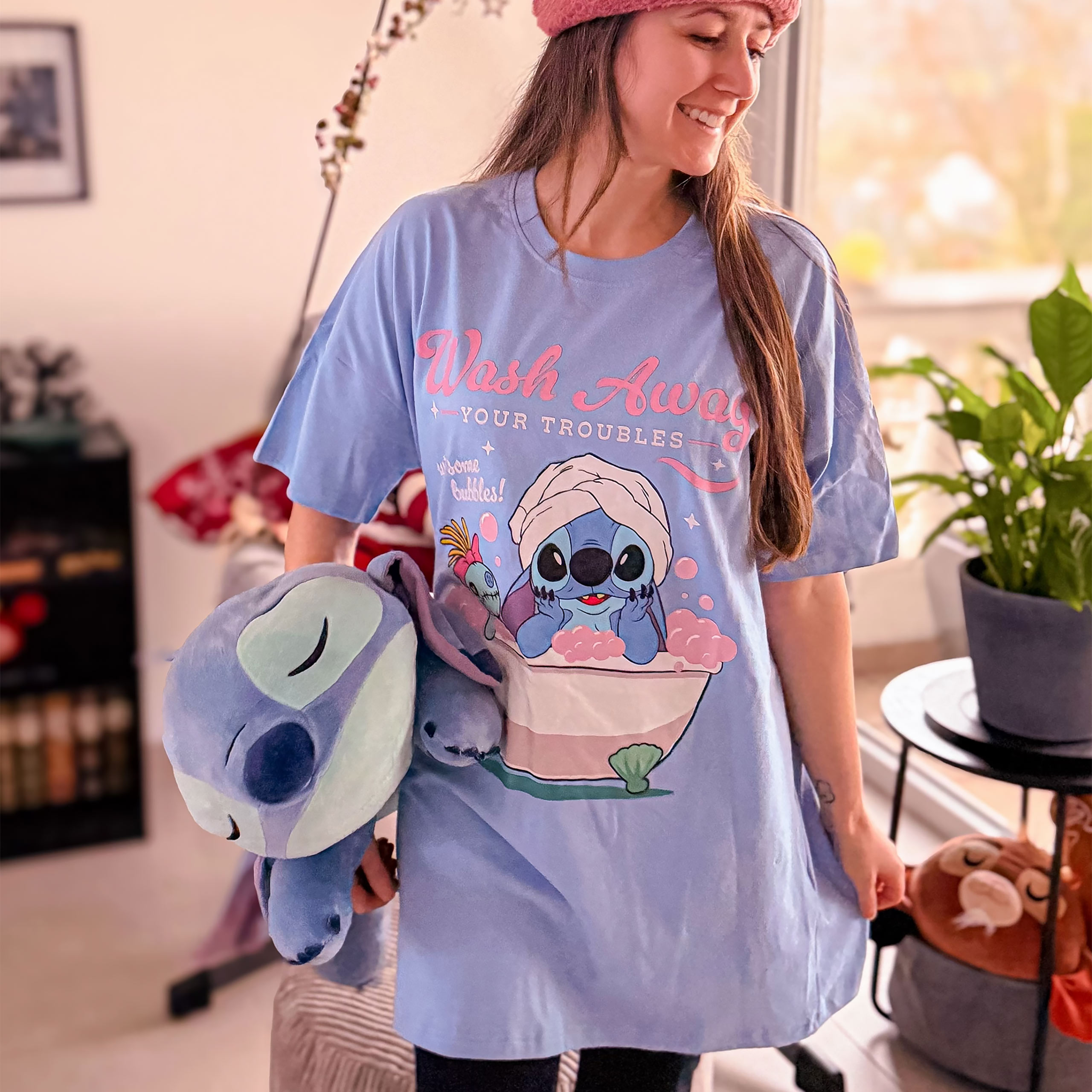 Stitch Wash Away lång T-shirt blå - Lilo & Stitch