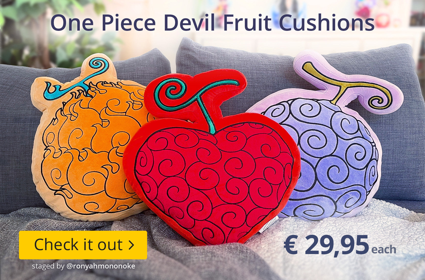 One Piece Devil Fruit Cushions - € 29,95 each