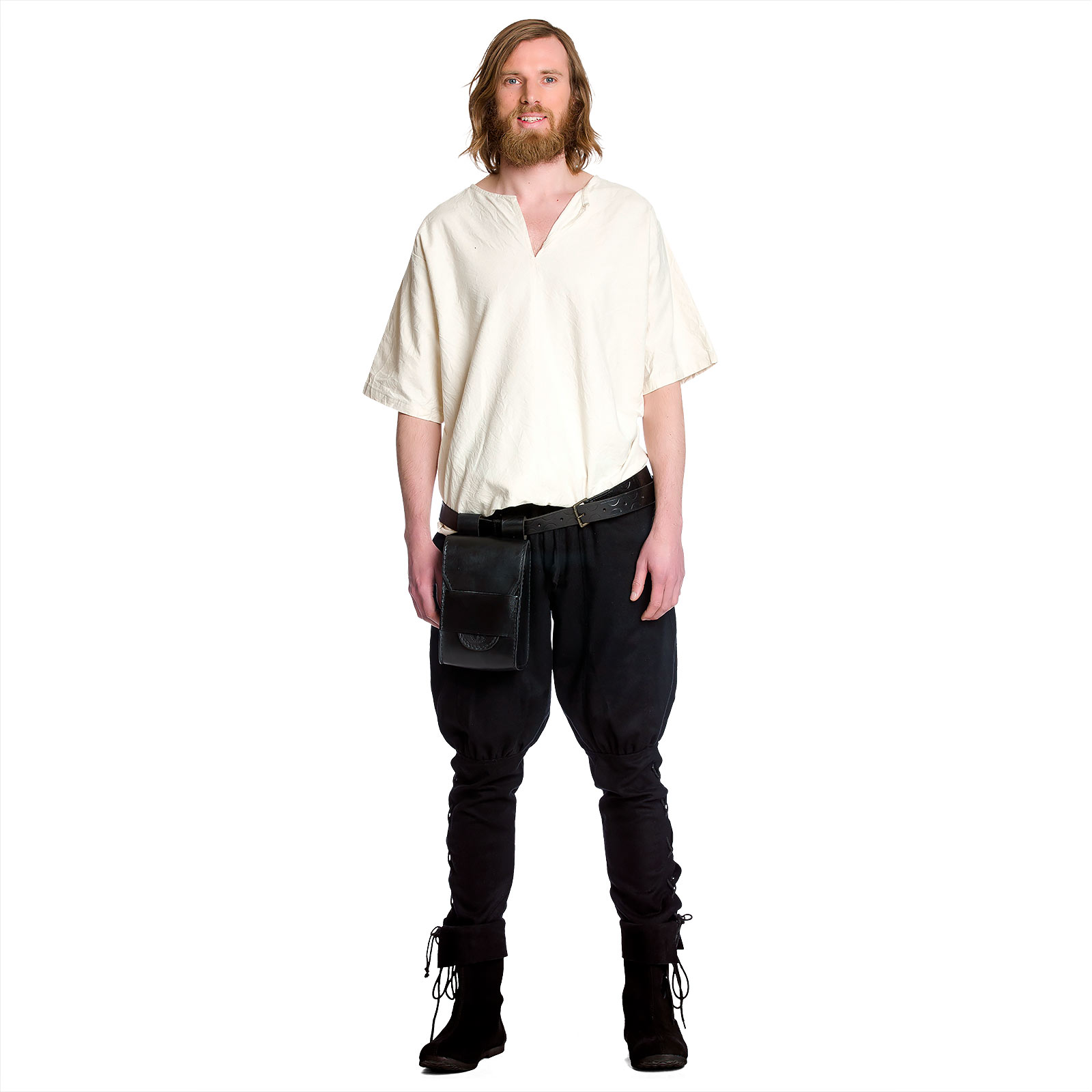 Middeleeuwse wollen broek met vetersluiting aan de onderbenen zwart