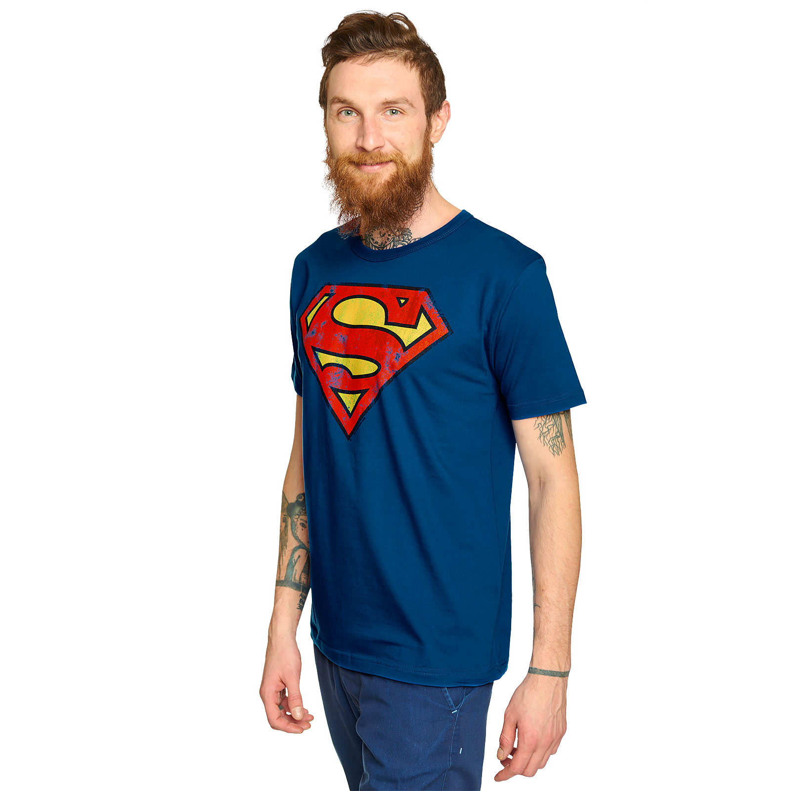 Superman - T-Shirt logo vieilli bleu