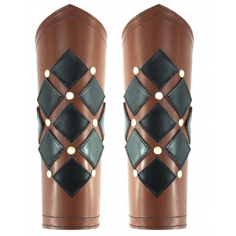 Medeltida läderarmskena Orm brun-svart