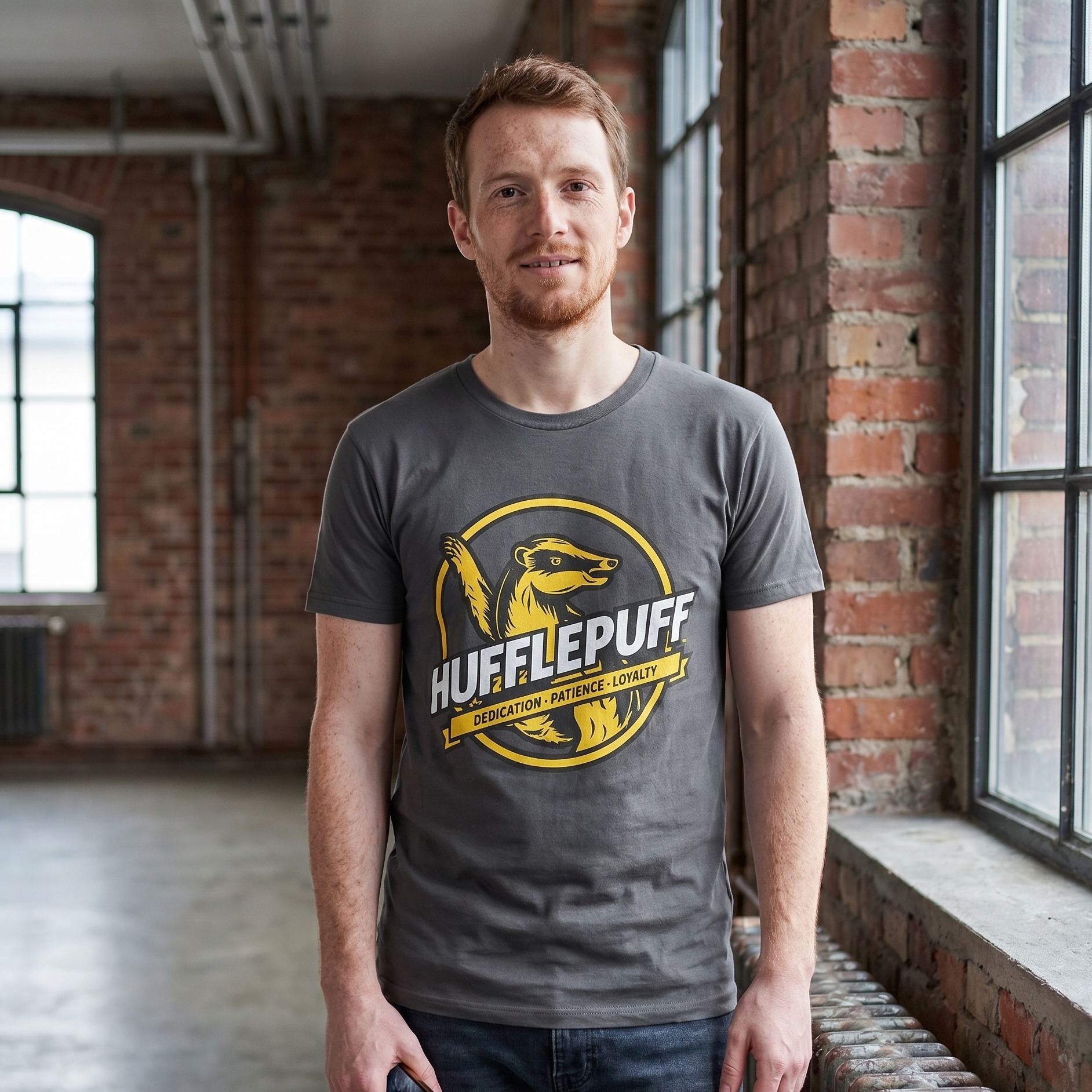 Camiseta gris de Hufflepuff House Values - Harry Potter