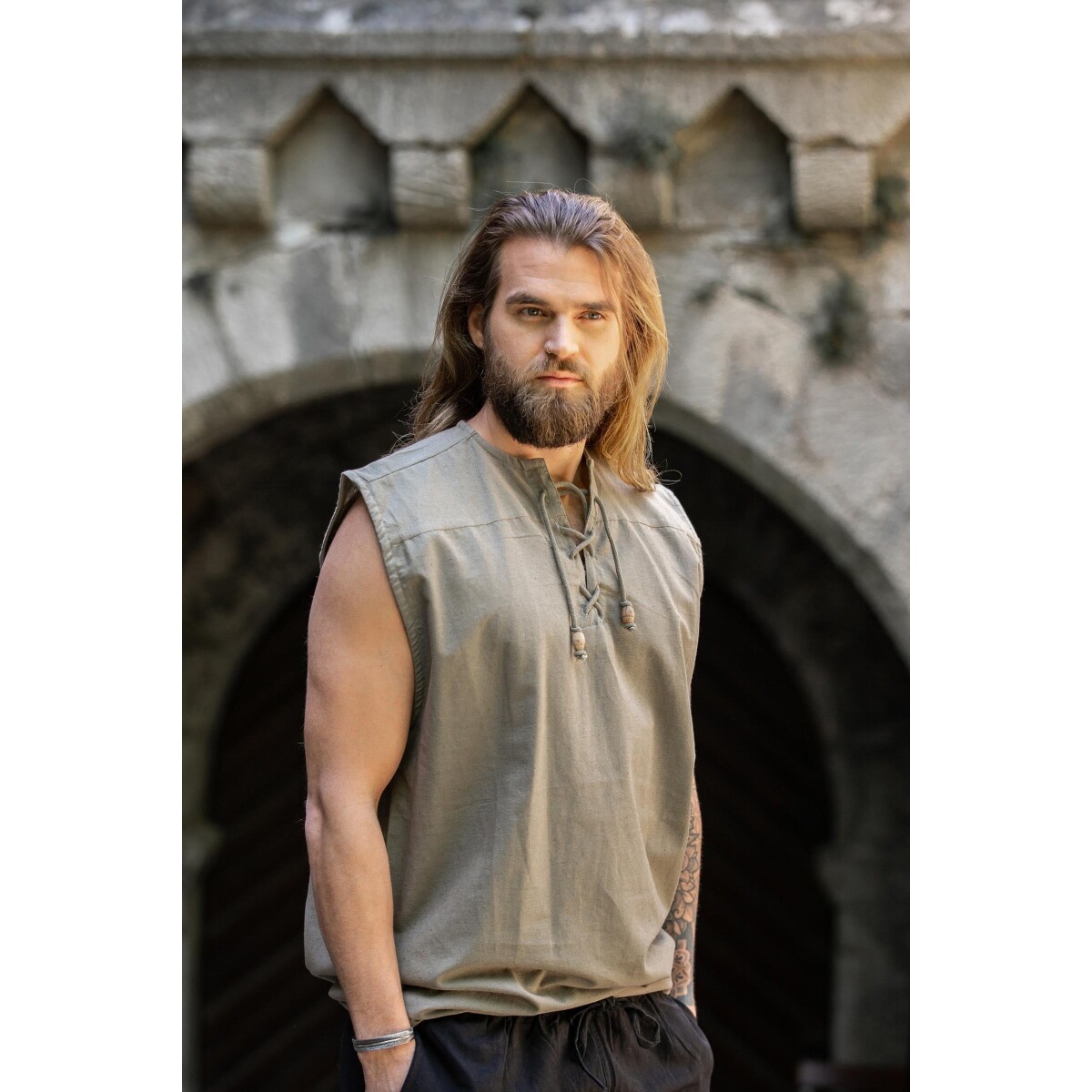 Medeltida snörskjorta Jean ärmlös beige