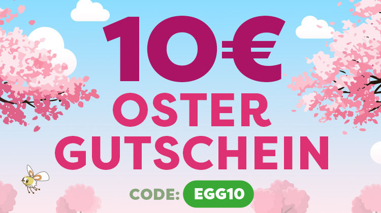 Kirschblüten-Frühlingsmotiv mit Text: 10 € Ostergutschein, Code EGG10.