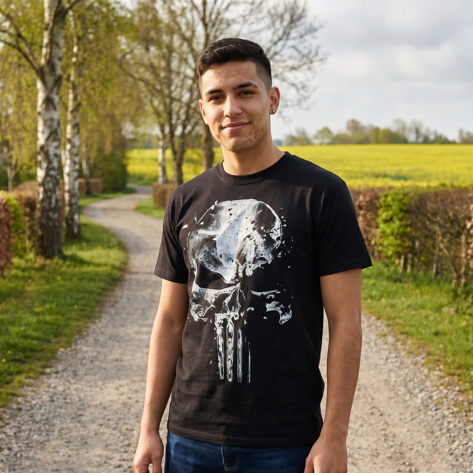 Punisher - T-shirt con teschio nero