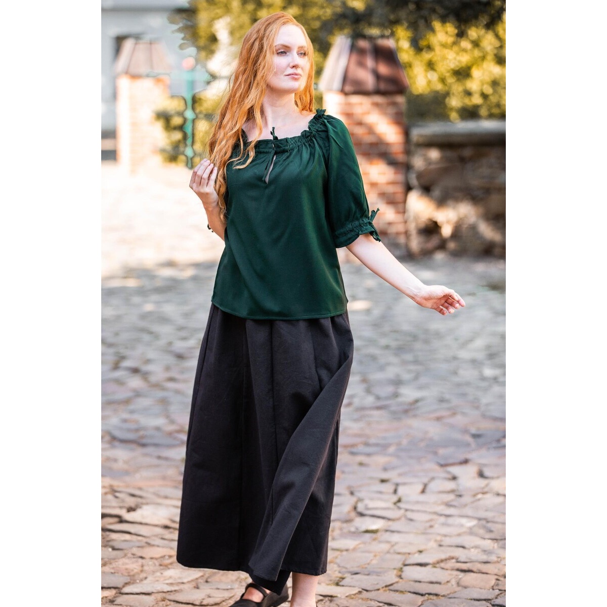 Blusa medievale a maniche corte Vera verde