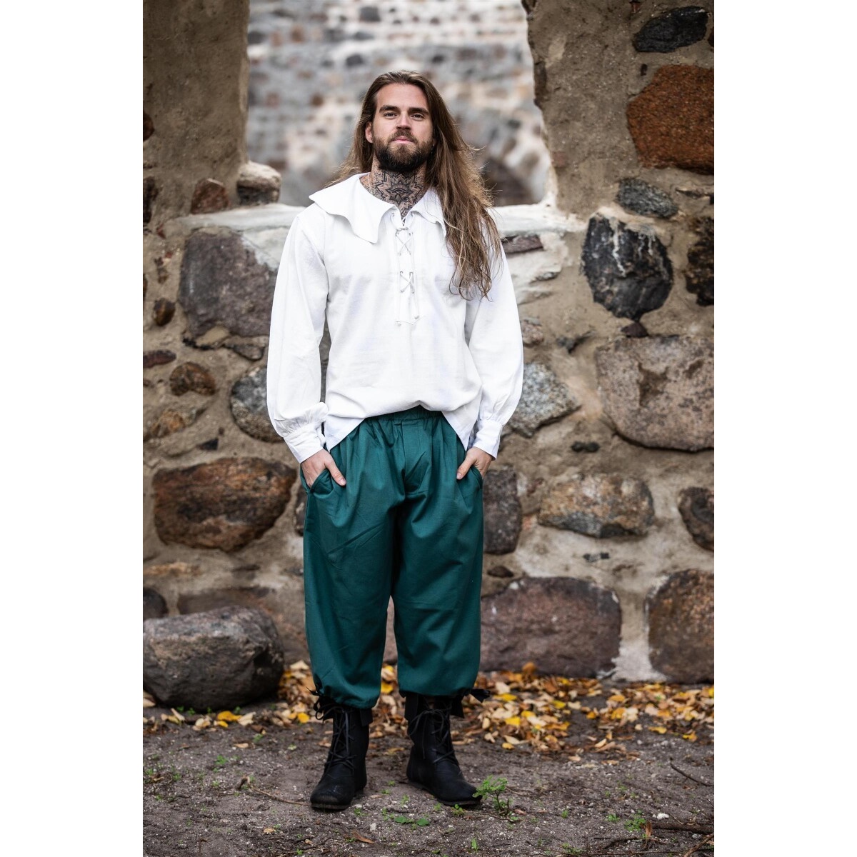 Camisa medieval de cuello redondo Athos blanca