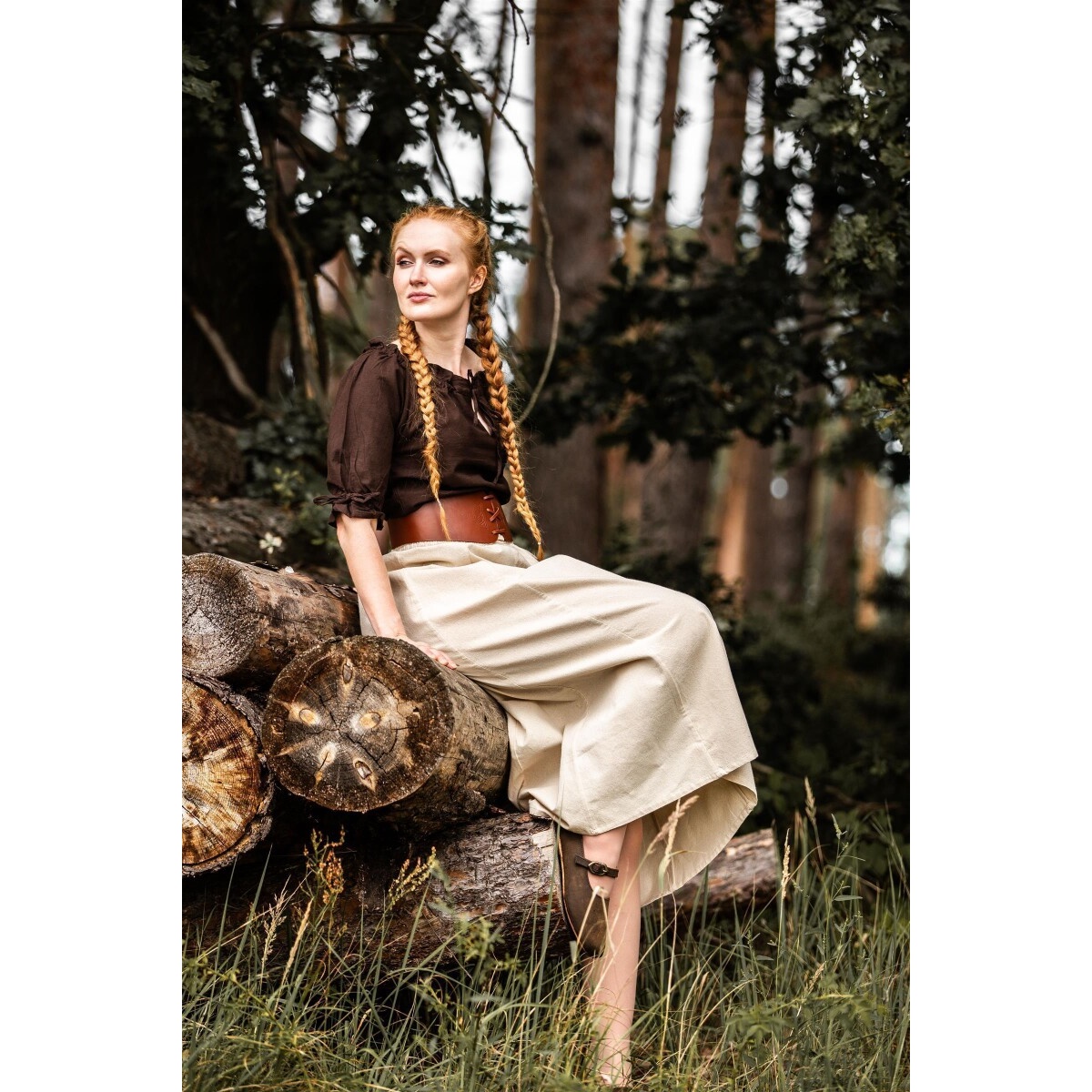 Blusa medieval de manga corta Vera marrón oscuro