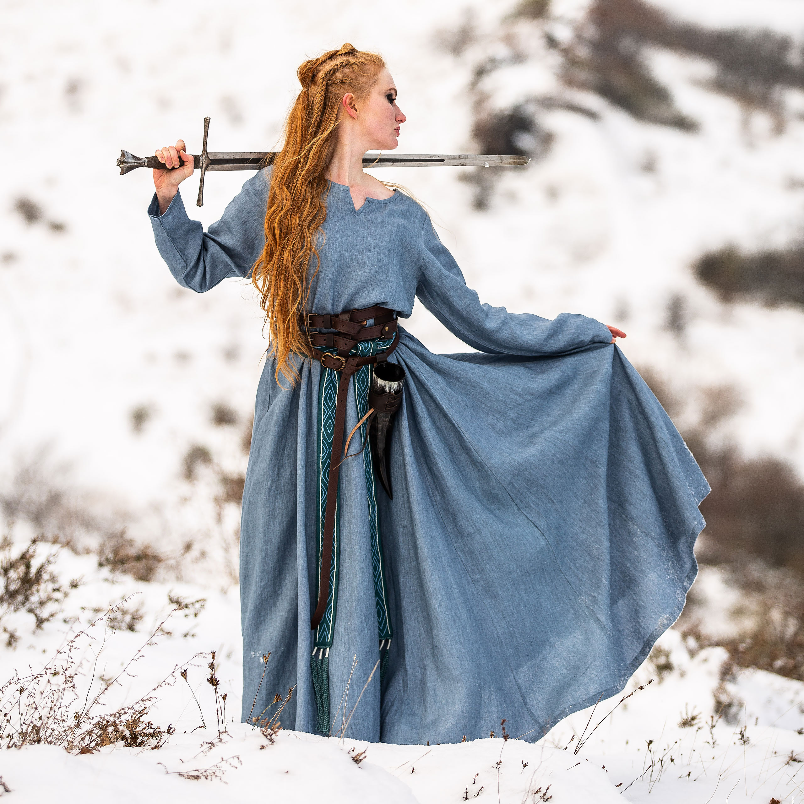 Medieval Dress Linen Blue