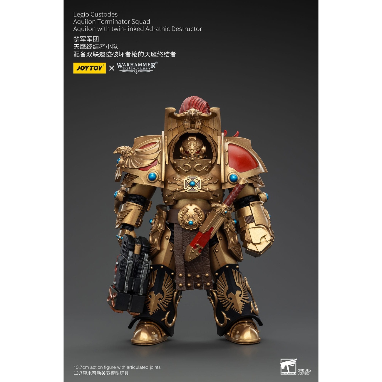 Warhammer The Horus Heresy Figurine articulée 1/18 Legio Custodes Aquilon Terminator Squad Aquilon avec Adrathic Destructor jumelé