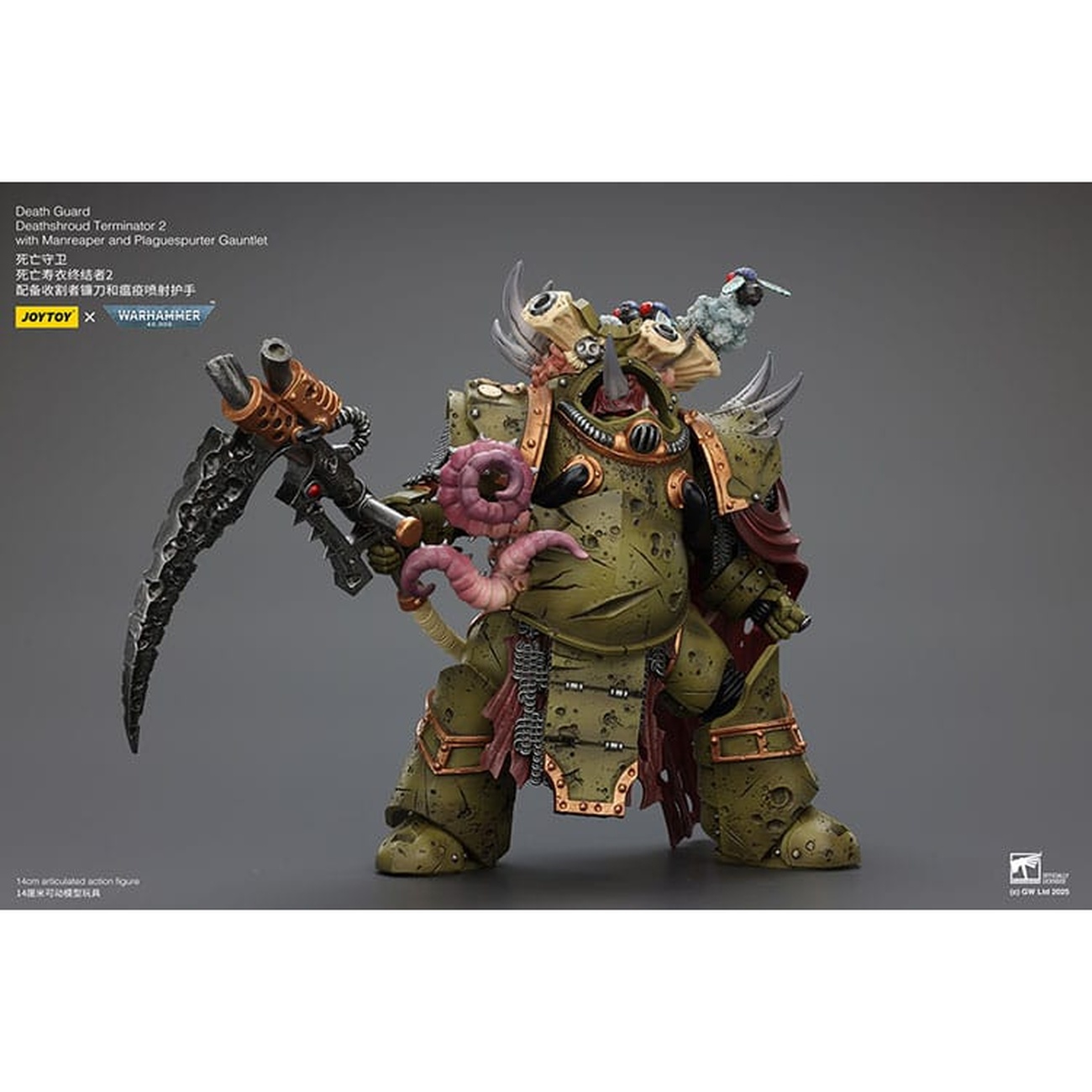 Warhammer 40k Actionfigur 1/18 Death Guard Deathshroud Terminator 2 with Manreaper and Plaguespurter Gauntlet 14 cm