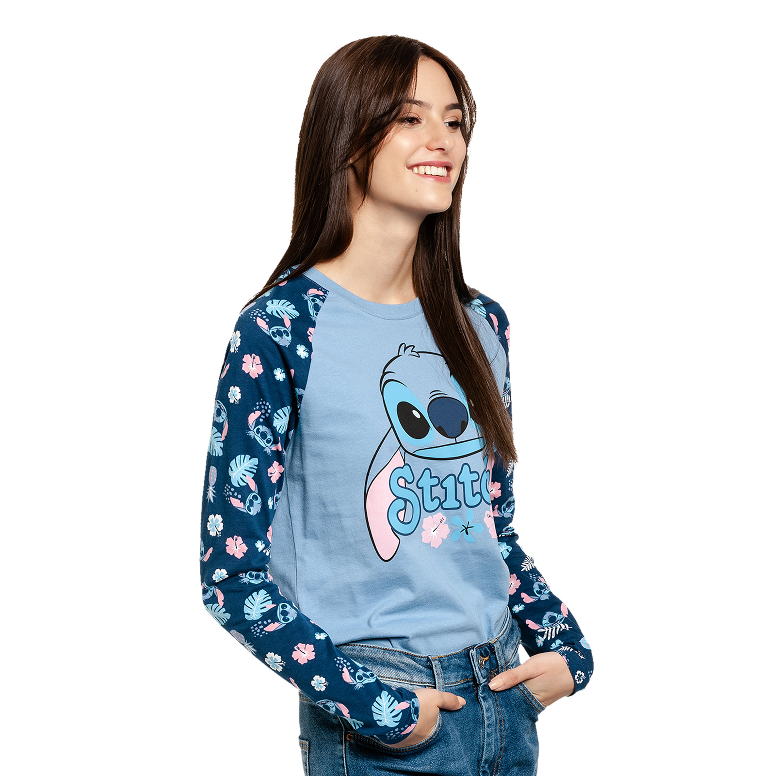 Lilo & Stitch - Weird But Cute Raglan Longsleeve Damen blau