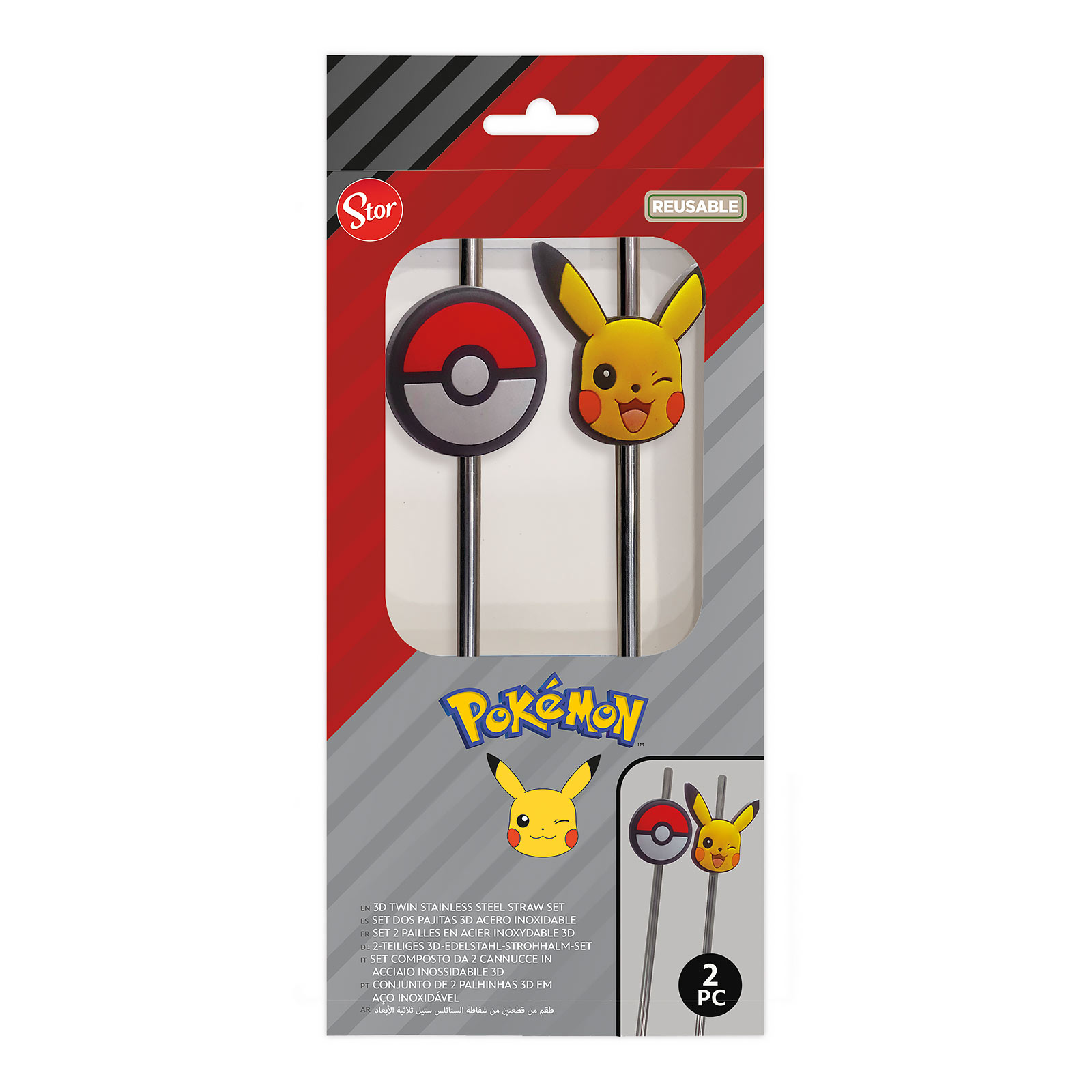 Pokémon - Pailles Pikachu et Poké Ball, lot de 2