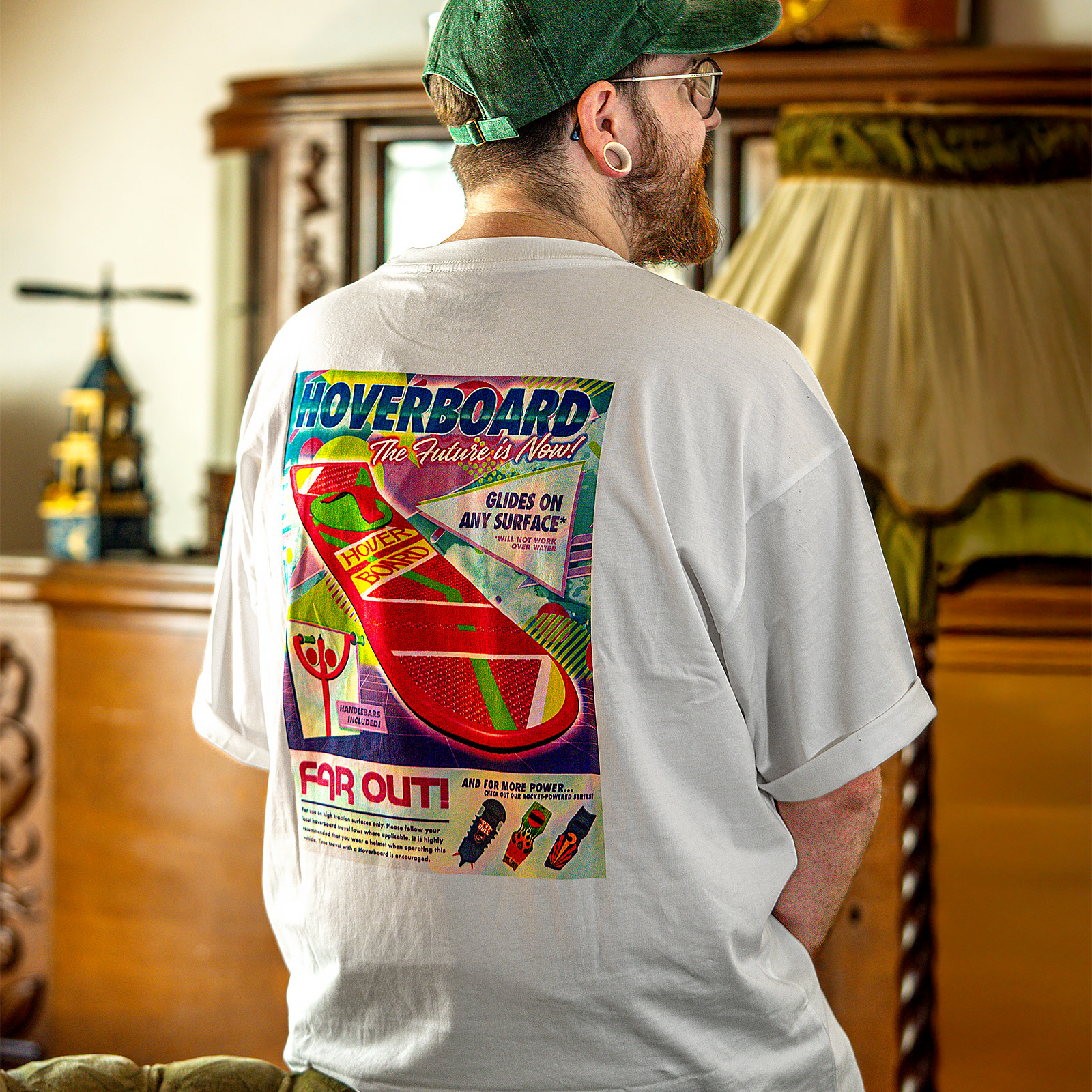 Regreso al Futuro - Camiseta Oversize Hoverboard Blanca