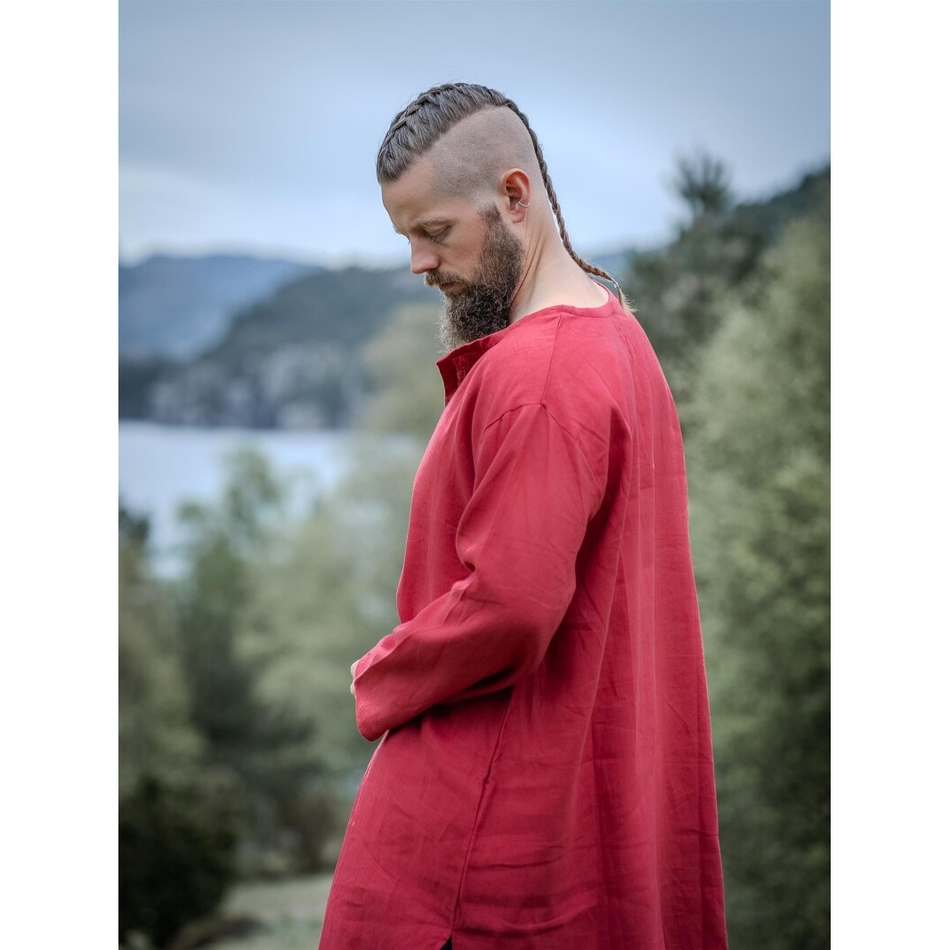 Średniowieczna lniana tunika Halvar czerwona