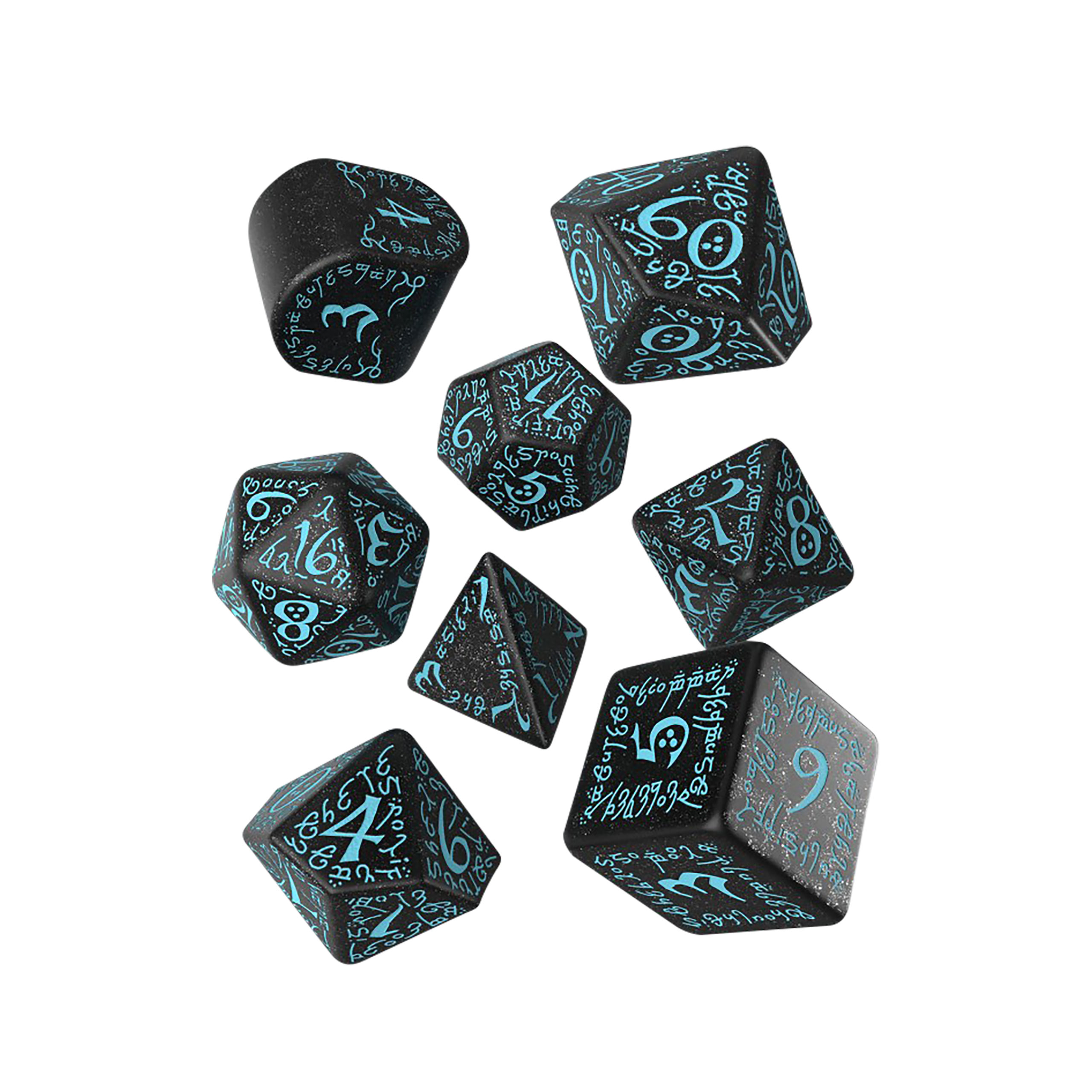 Set di dadi RPG Elvish 7 pezzi nero-blu