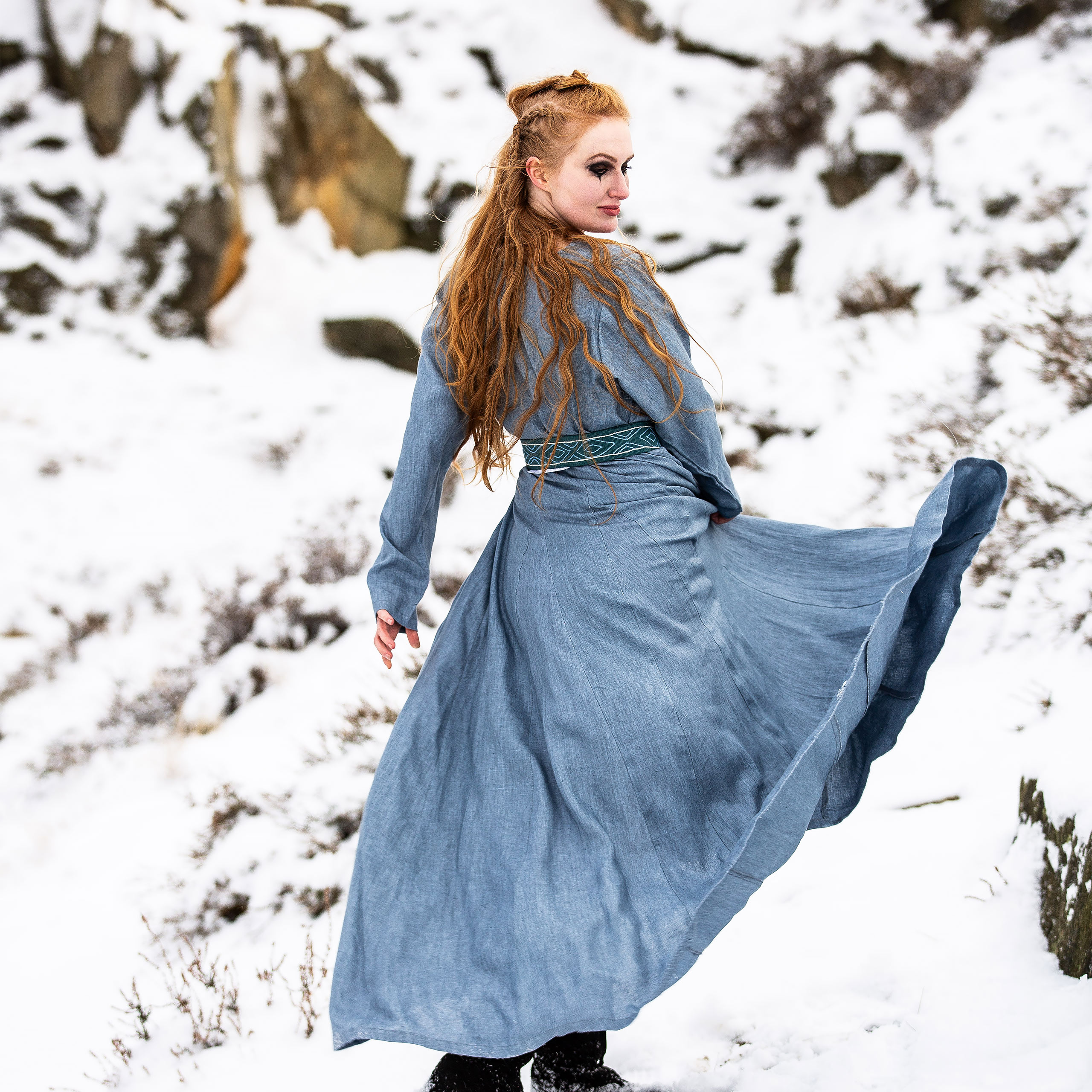 Mittelalter Kleid Leinen blau