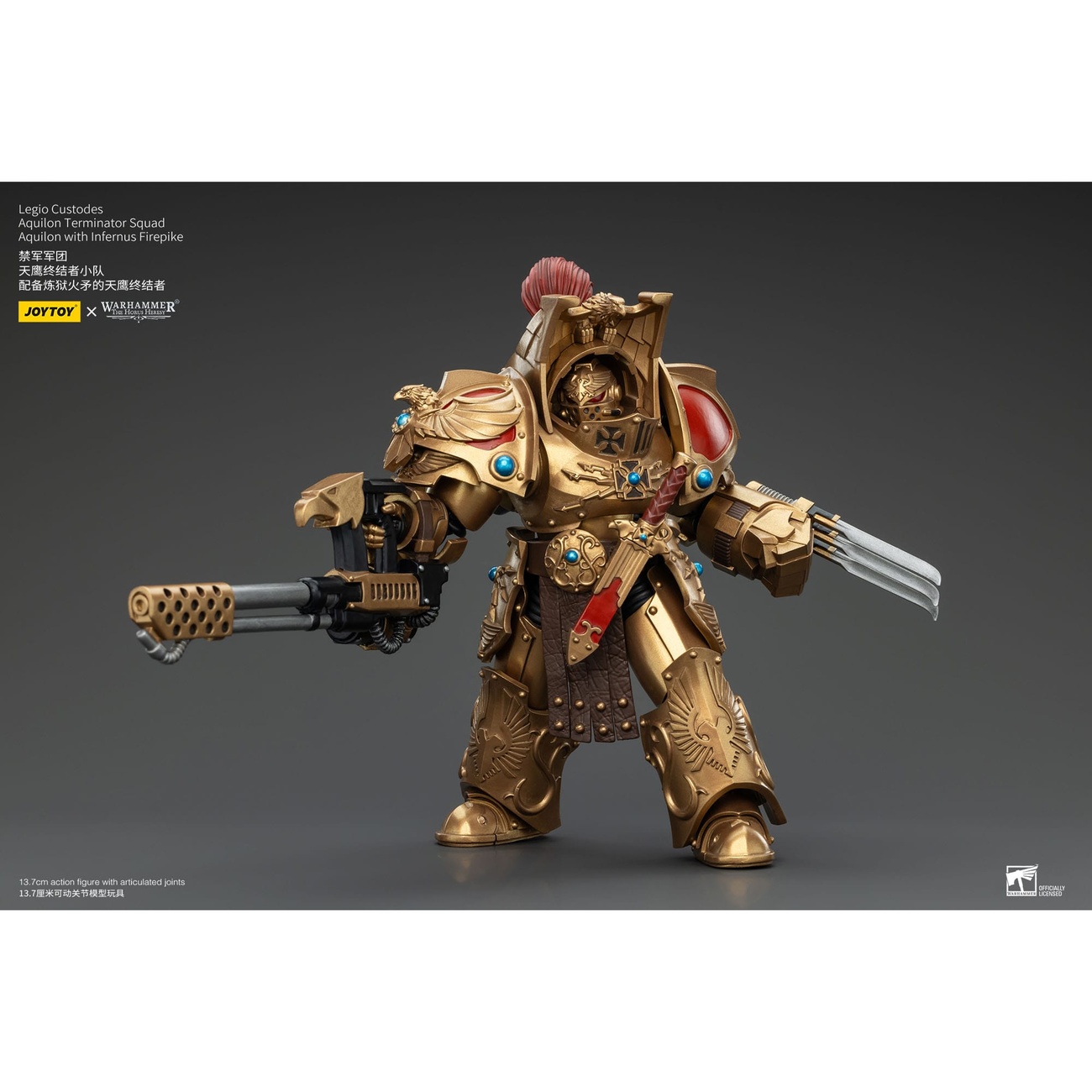 Warhammer The Horus Heresy Figurine articulée 1/18 Legio Custodes Aquilon Terminator Squad Aquilon avec Infernus Firepike 14 cm