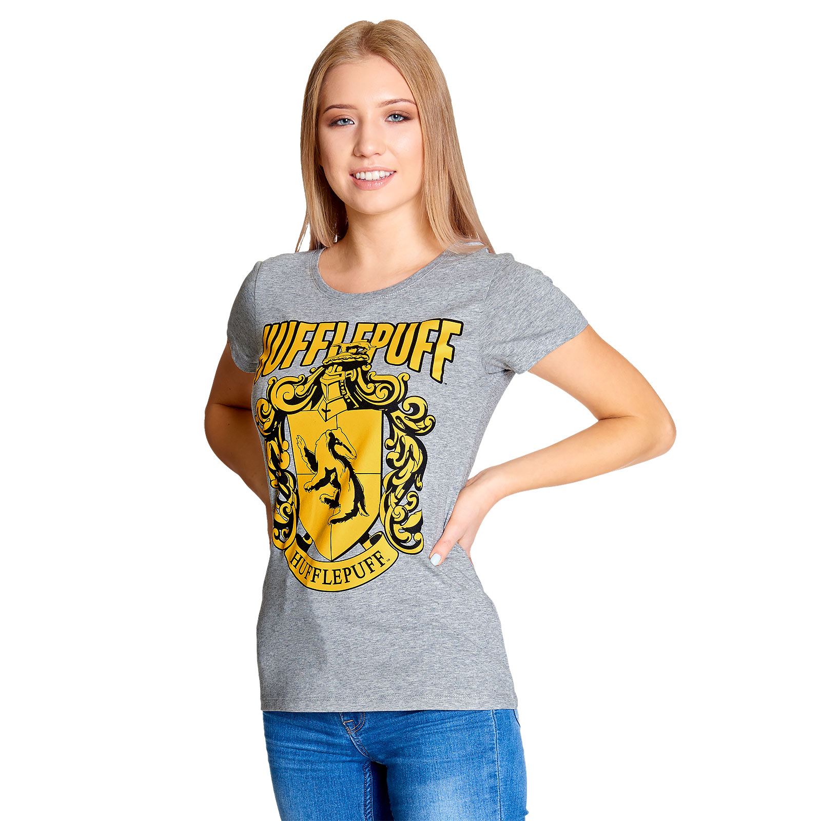 Harry Potter - Hufflepuff Wappen T-Shirt Damen grau