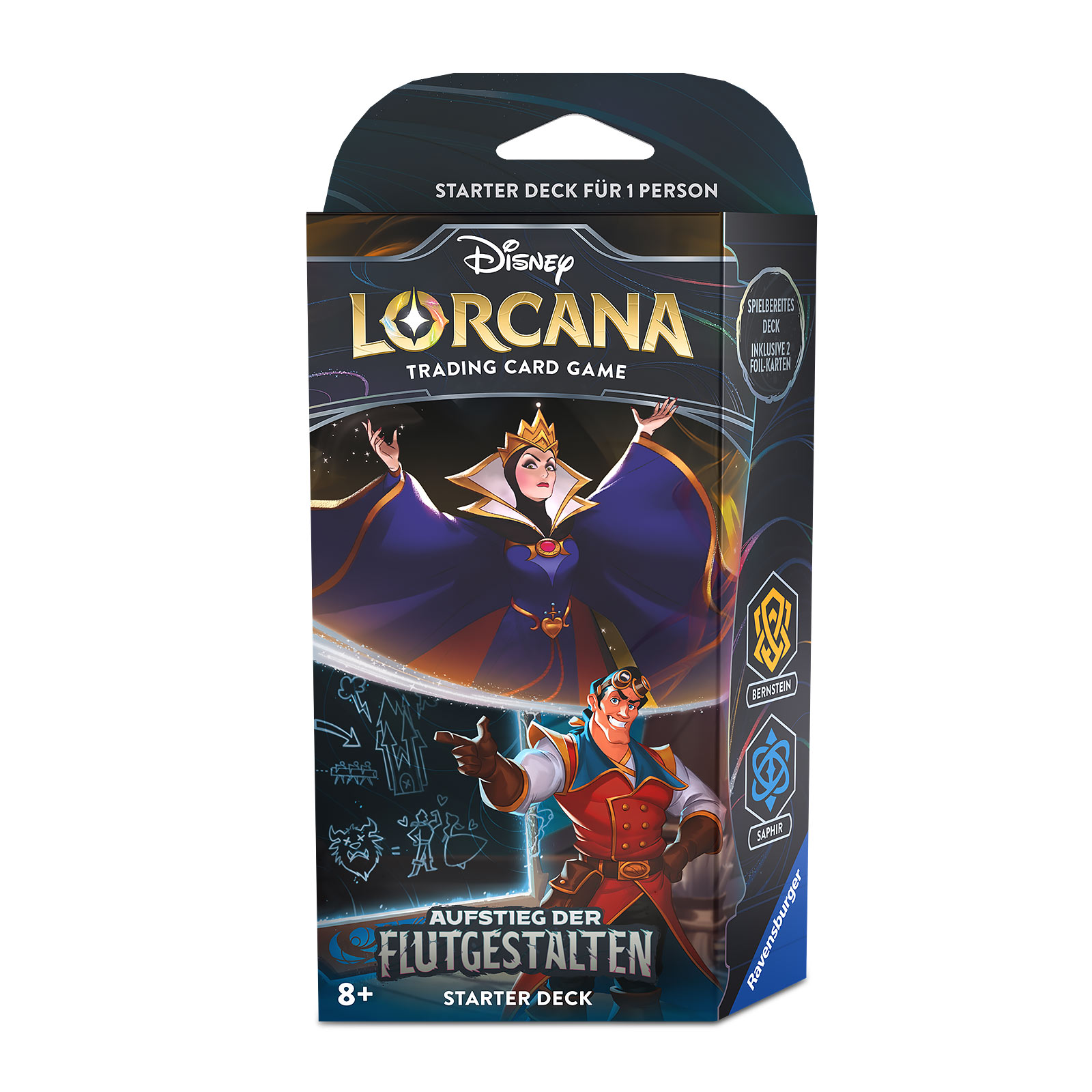 Disney Lorcana Bernstein und Saphir Starterset - Aufstieg der Flutgestalten Trading Card Game