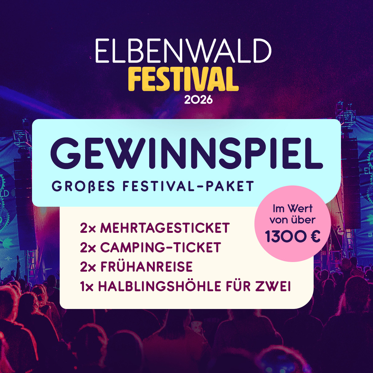 Elbenwald Festival 2026 | Gewinnspiel: Großes Festival-Paket im Wert von über 1300 € | mit 2× Mehrtagestickets, 2× Camping-Ticket, 2× Frühanreise, 1× Halblingshöhle für zwei