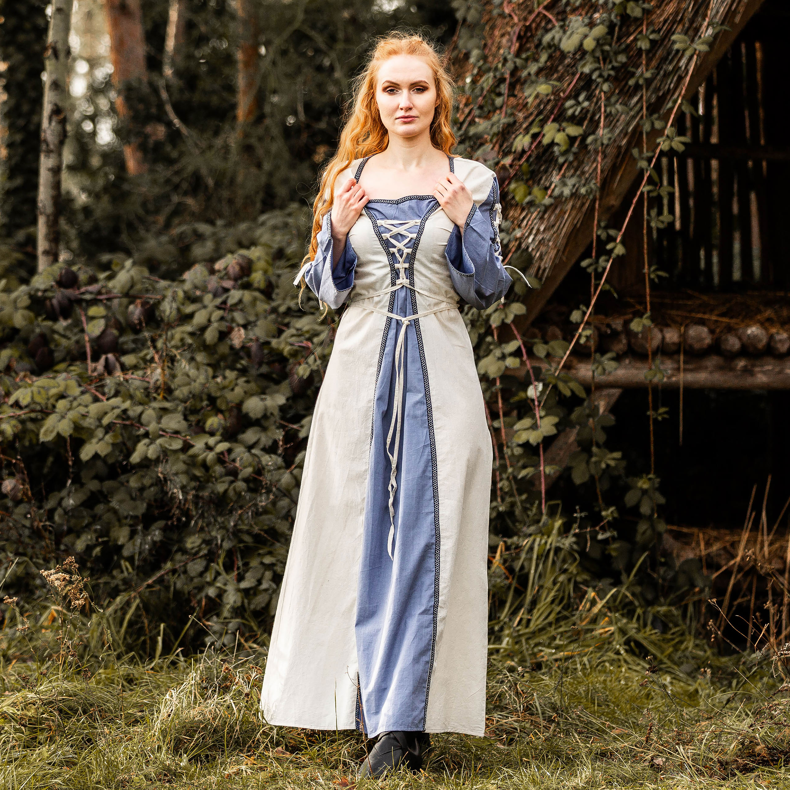 Mittelalter Kleid Amalia blau-natur