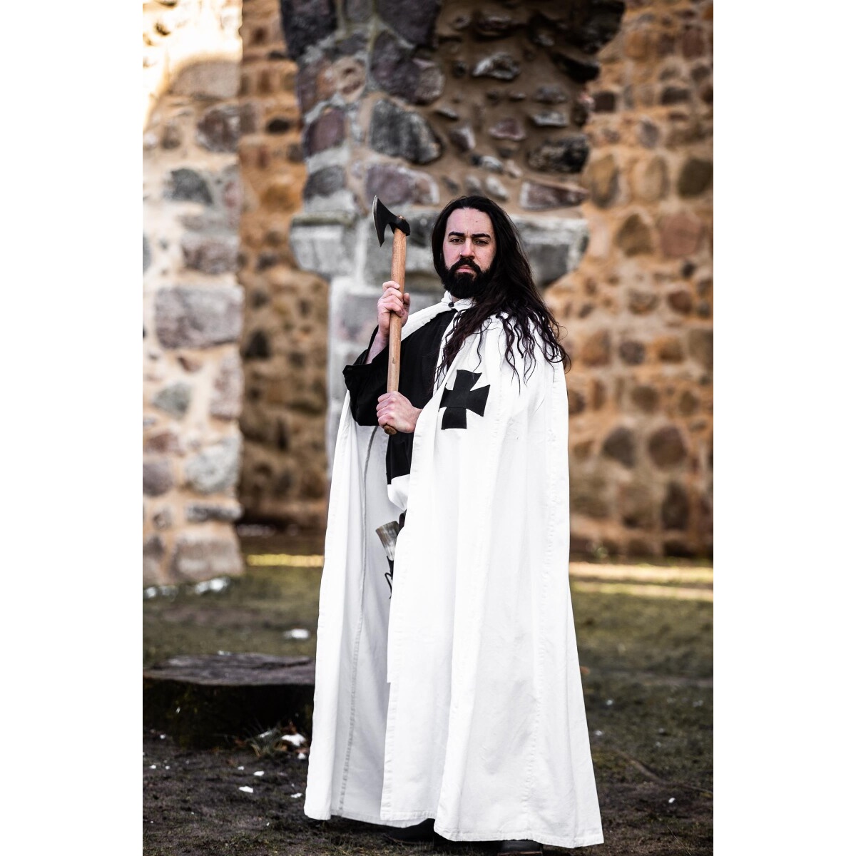 Capa medieval de los Caballeros Templarios Baldwin blanco-negro