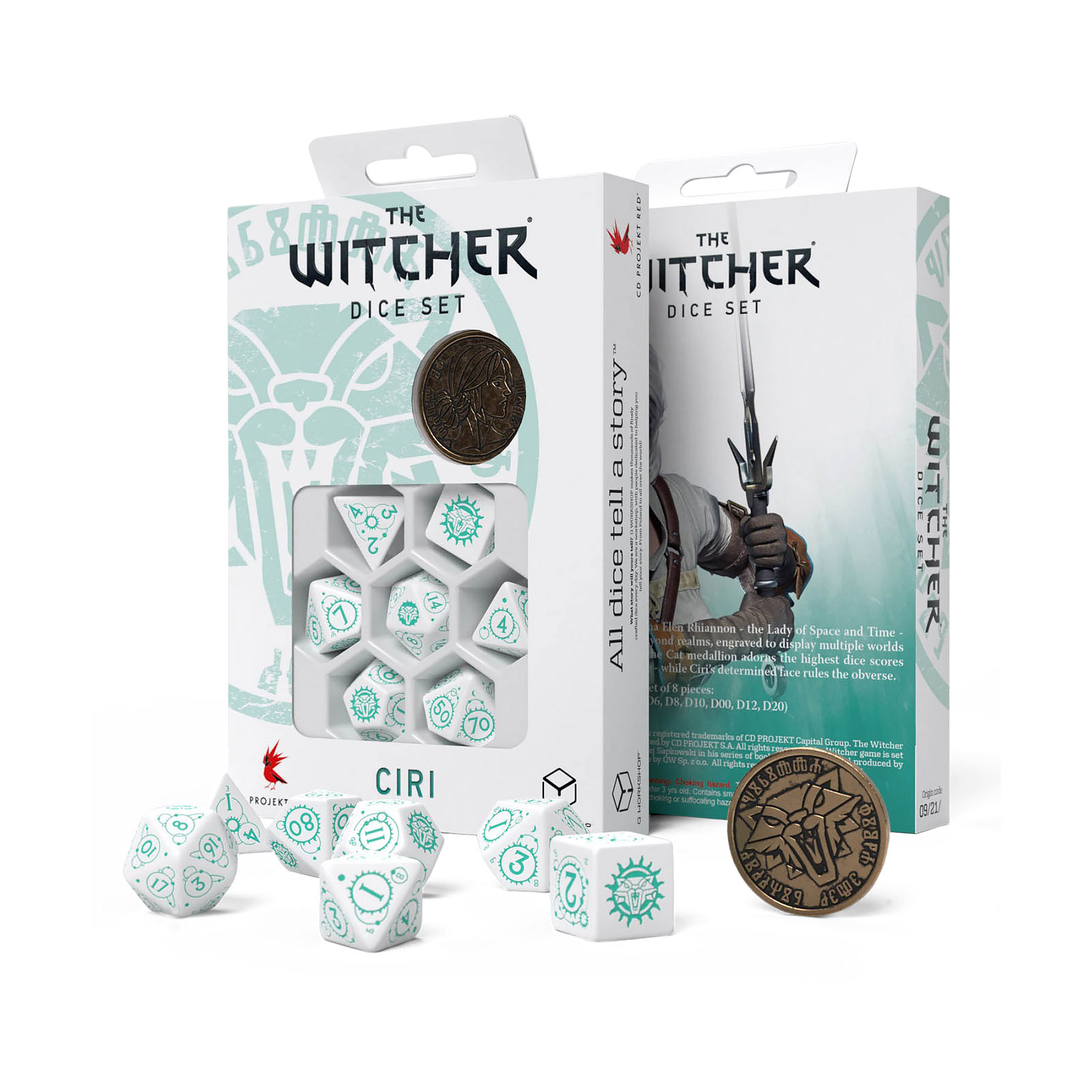 Witcher - Ciri RPG Dobbelstenen Set 7-delig met Verzamelmunt