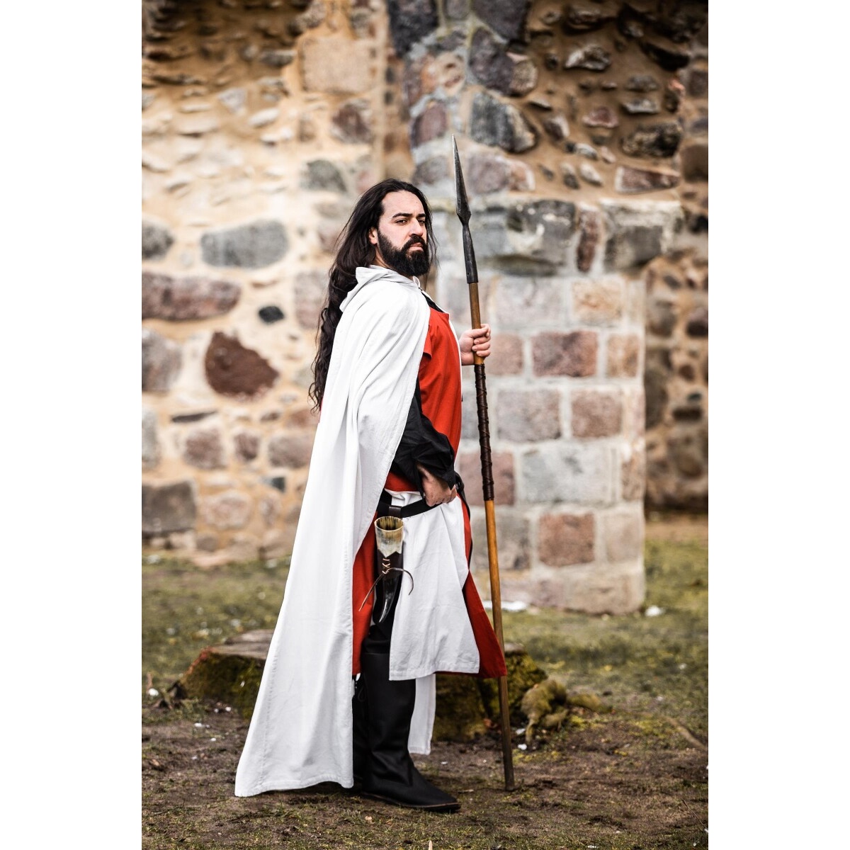 Capa medieval del caballero templario Arnulf blanco-rojo