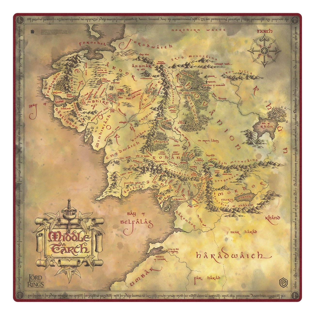 Ultimate Guard Tappetino da gioco Oversized 61 x 61 cm Il Signore degli Anelli™ "Luoghi della Terra di Mezzo"
